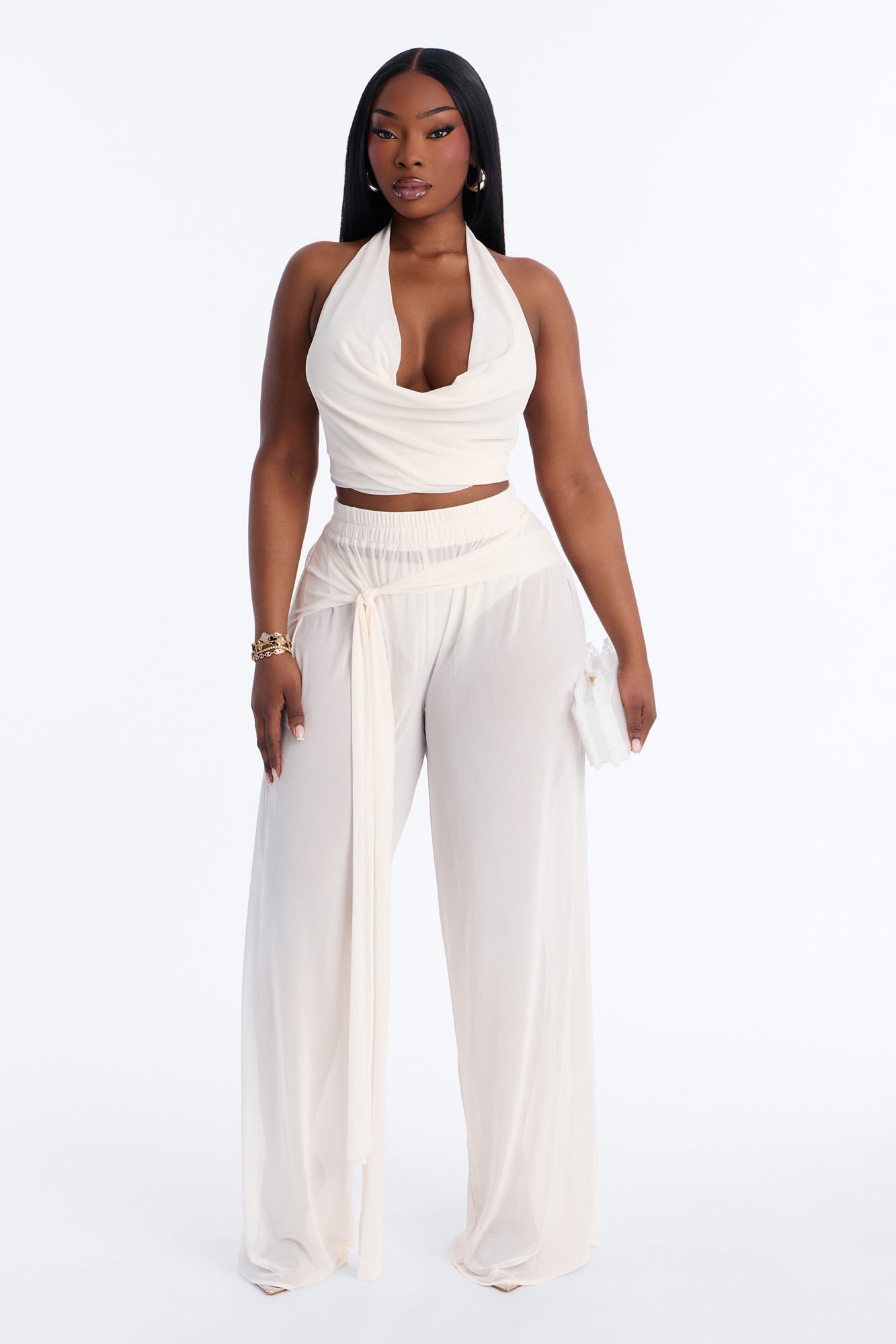 Sheer Obsession Mesh 3 Piece Pant Set - Cream