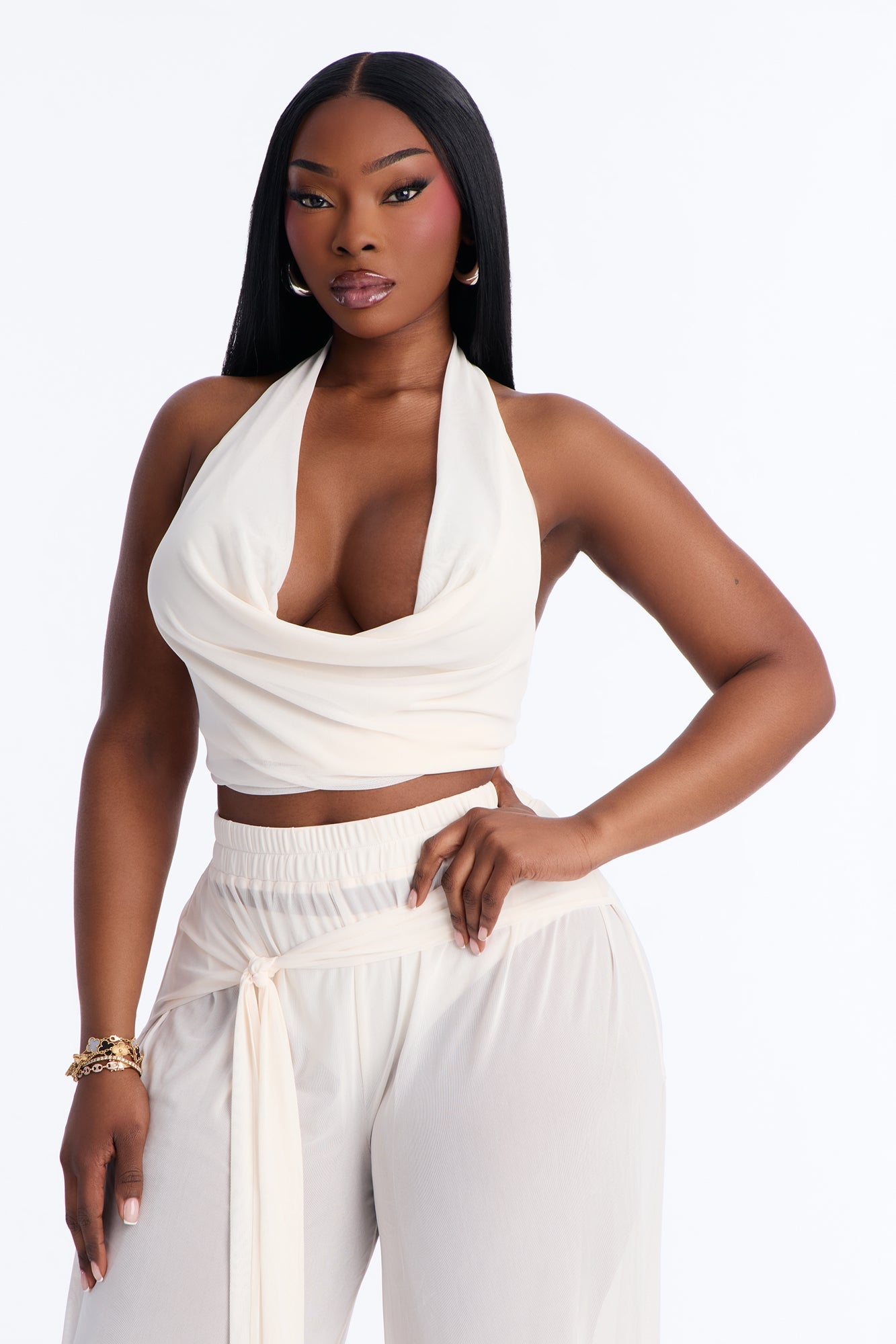 Sheer Obsession Mesh 3 Piece Pant Set - Cream