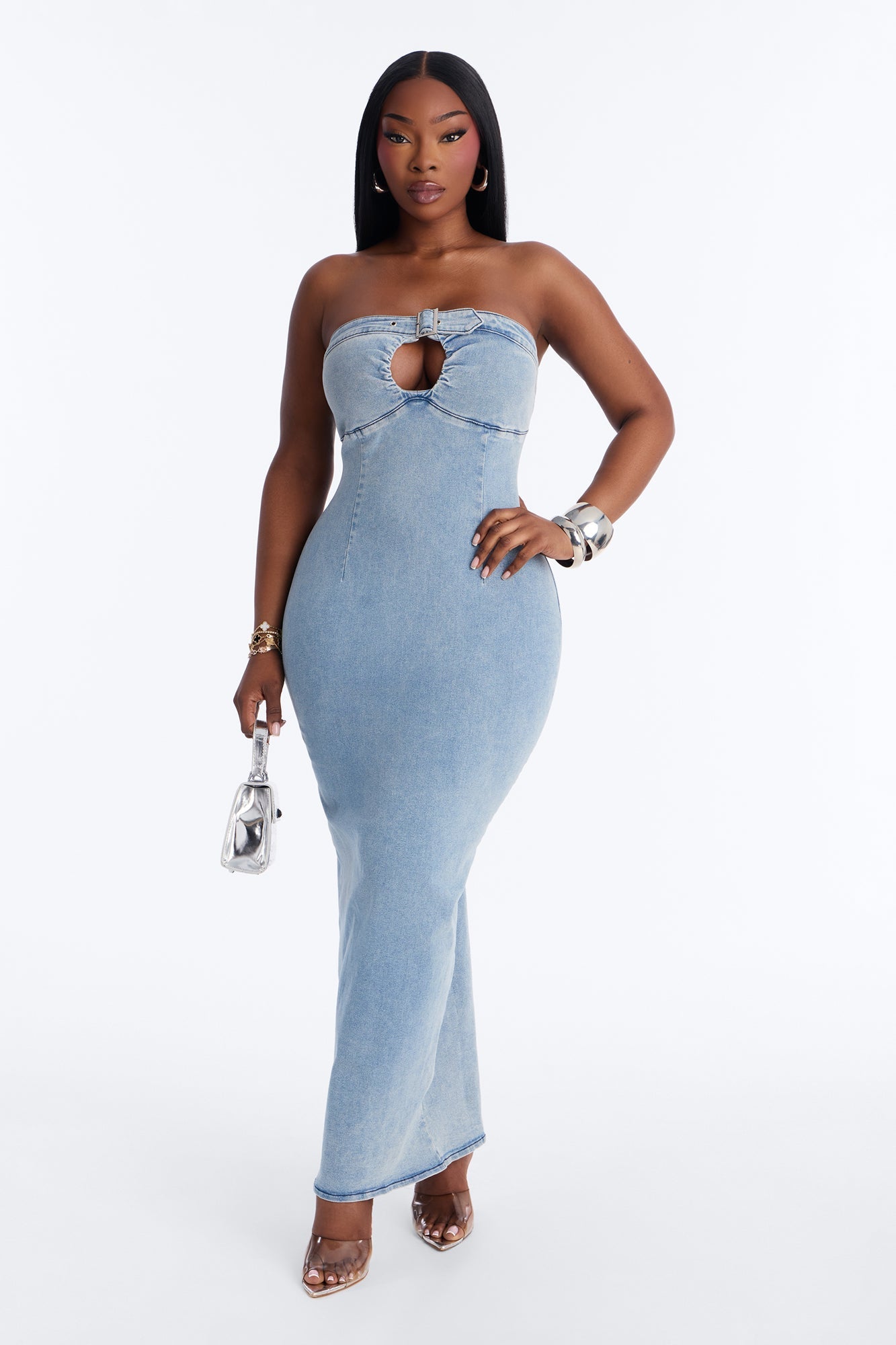 Y2K Muse Denim Maxi Dress - Denim NEWFASHIONEDGE