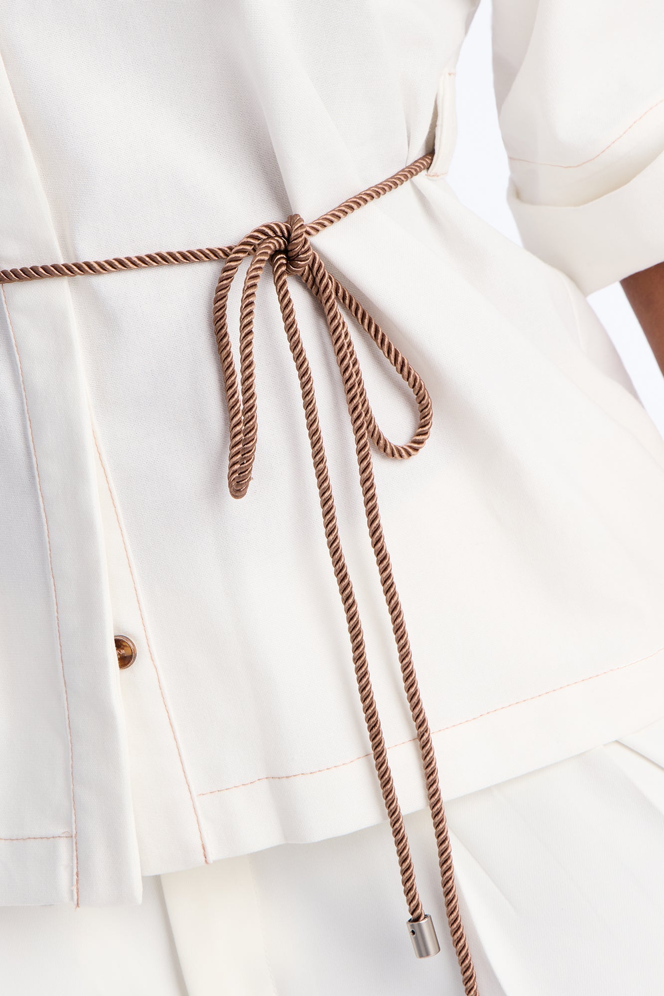 Casual Class Belted Linen Shirt - White NEWFASHIONEDGE
