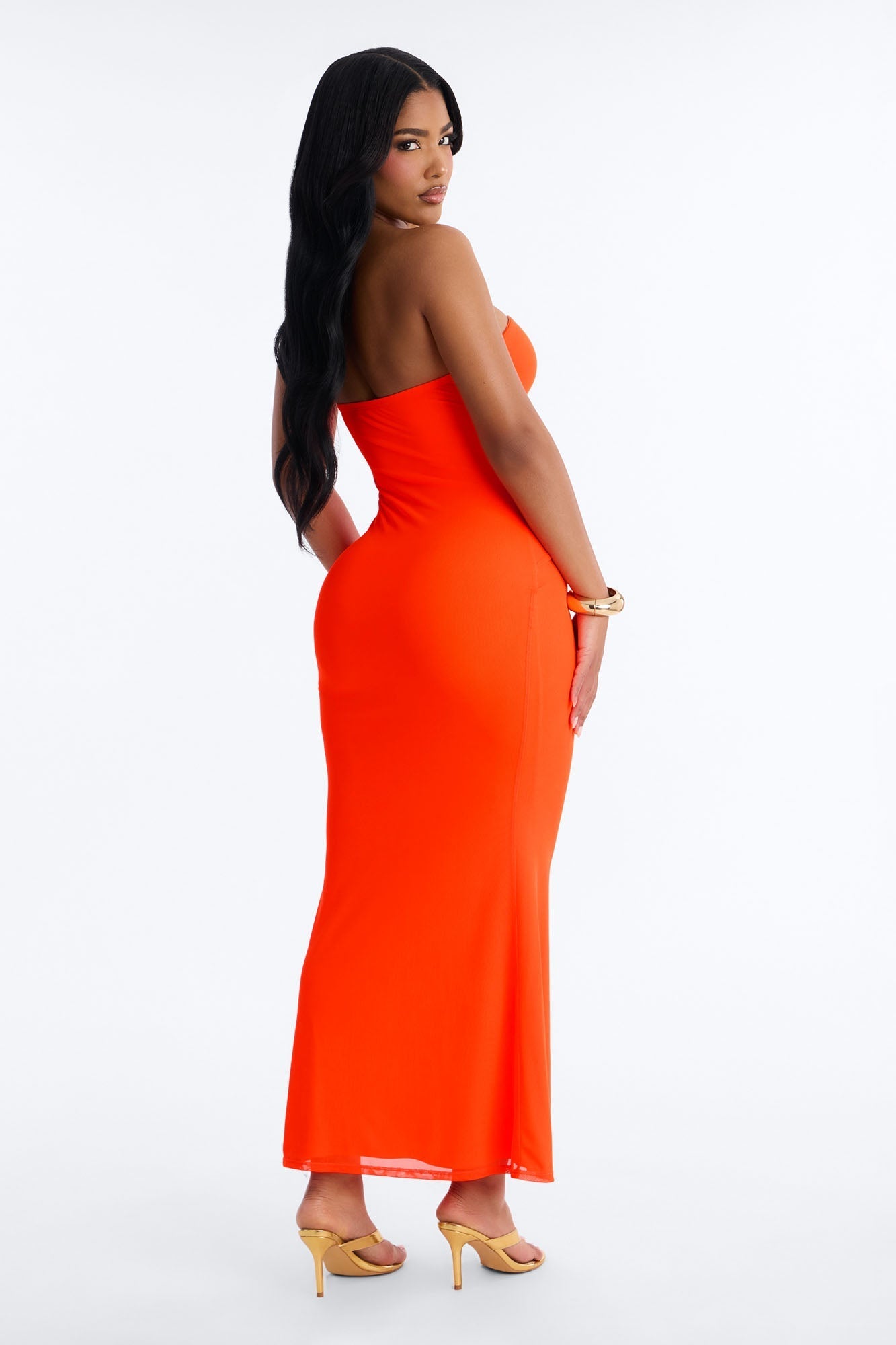 Tropical Bliss Solid Cut Out Mesh Maxi Dress - Neon Coral