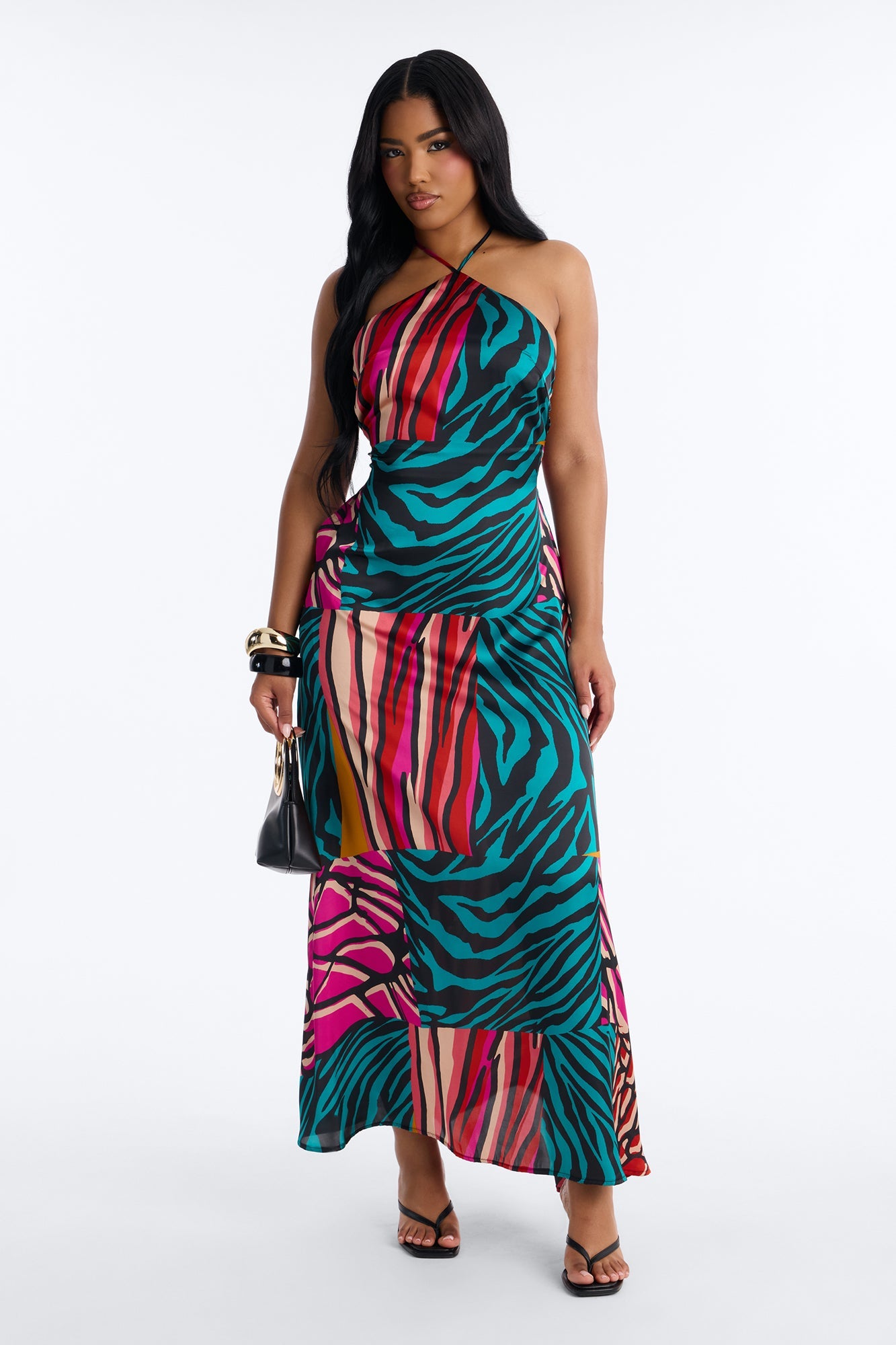 Cabana Cutie Satin Maxi Dress - Teal/combo Fashion Nova