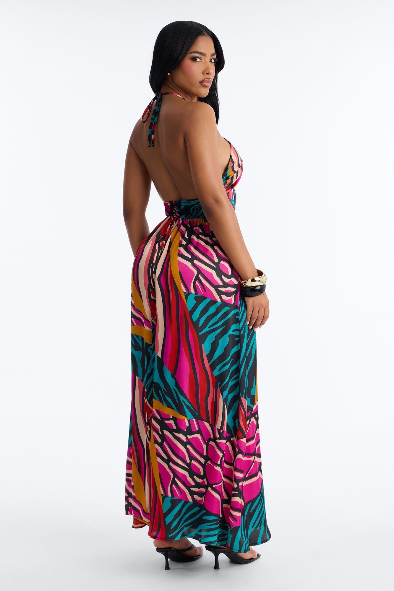 Cabana Cutie Satin Maxi Dress - Teal/combo Fashion Nova