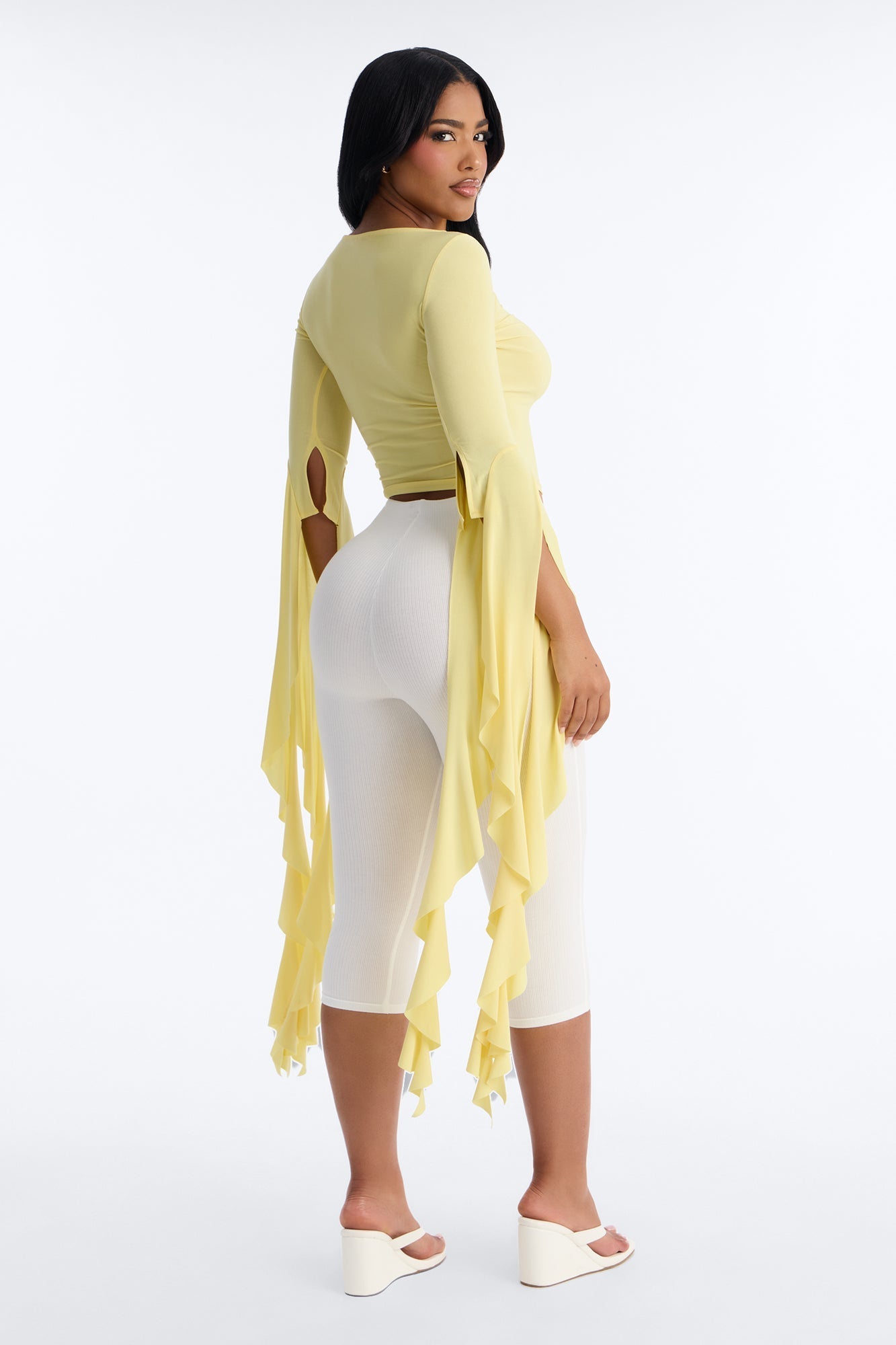 Isabella Boat Neck Ruffle Long Sleeve Top - Butter Yellow