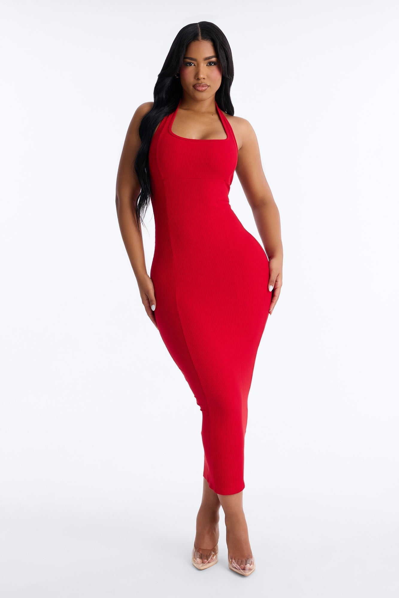 Natalia Halter Snatched Maxi Dress - Red NEWFASHIONEDGE