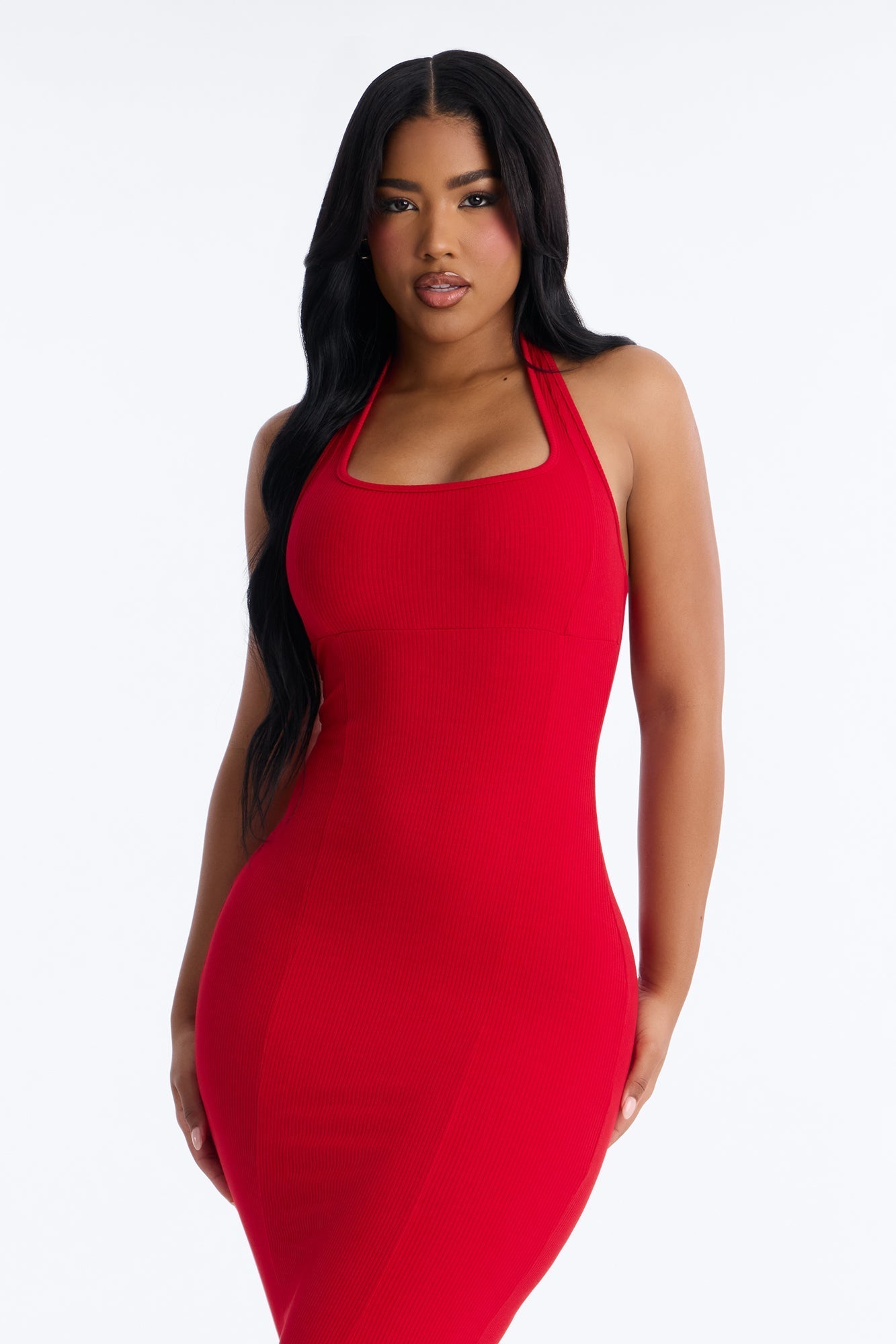 Natalia Halter Snatched Maxi Dress - Red NEWFASHIONEDGE