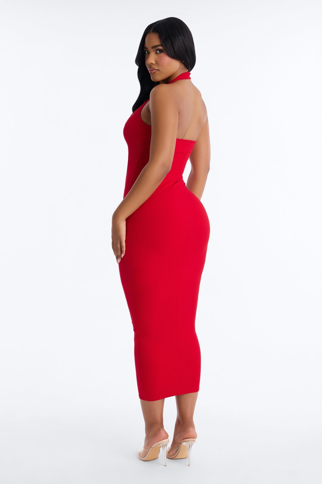 Natalia Halter Snatched Maxi Dress - Red NEWFASHIONEDGE