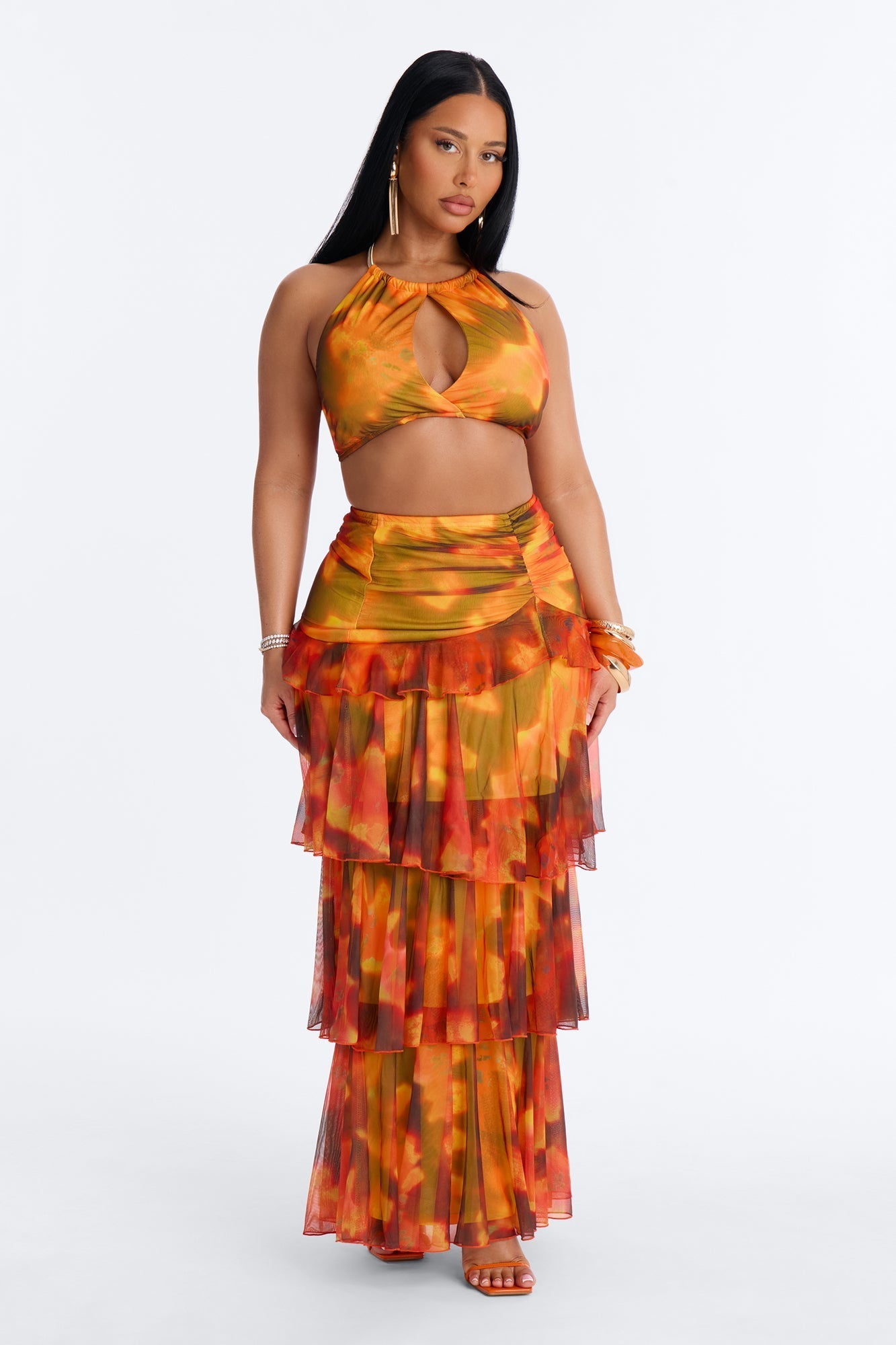 Paradise Life Mesh Skirt Set - Orange/combo