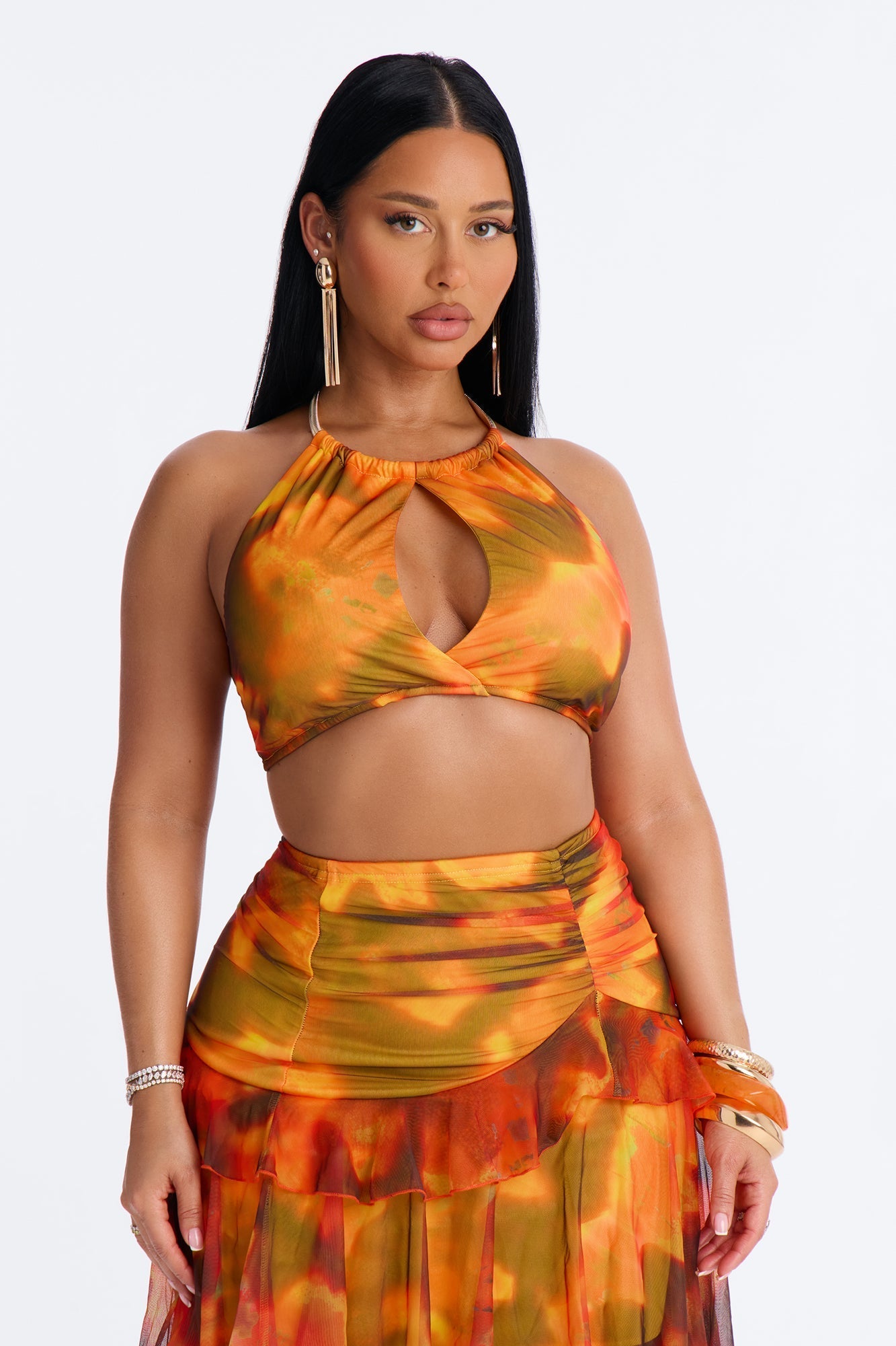 Paradise Life Mesh Skirt Set - Orange/combo