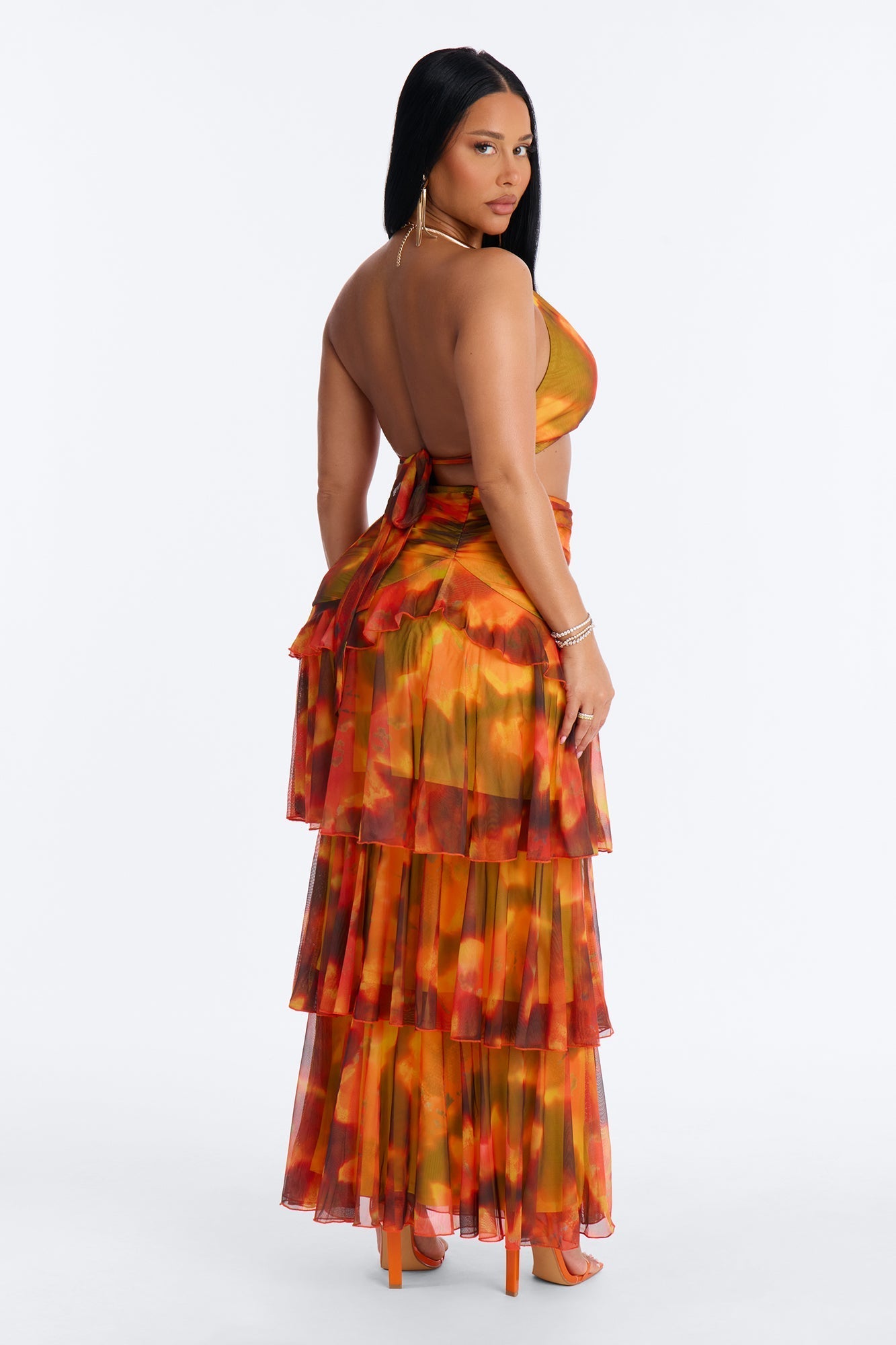 Paradise Life Mesh Skirt Set - Orange/combo