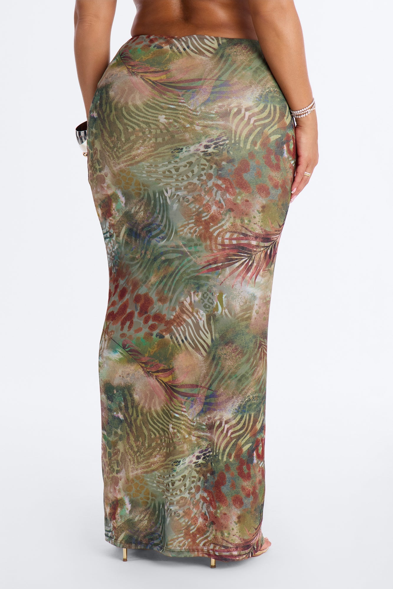 Tropical Bloom Mesh Maxi Skirt - Green/combo NEWFASHIONEDGE
