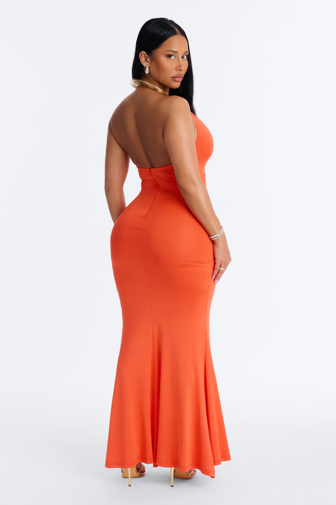 Cancun Vibing Deep V Maxi Dress - Orange