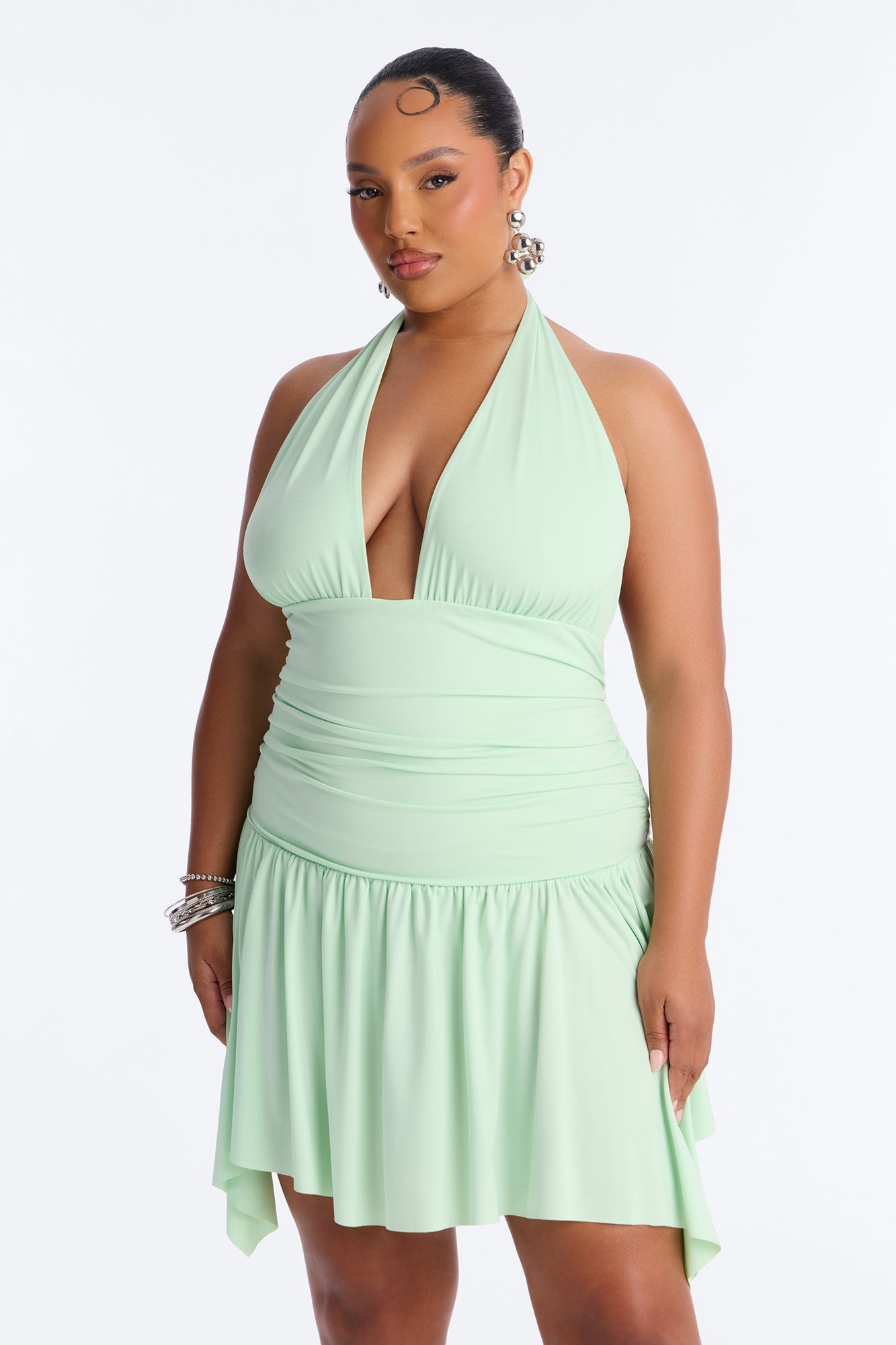 Elena Halter Ruched Mini Dress - Sage NEWFASHIONEDGE