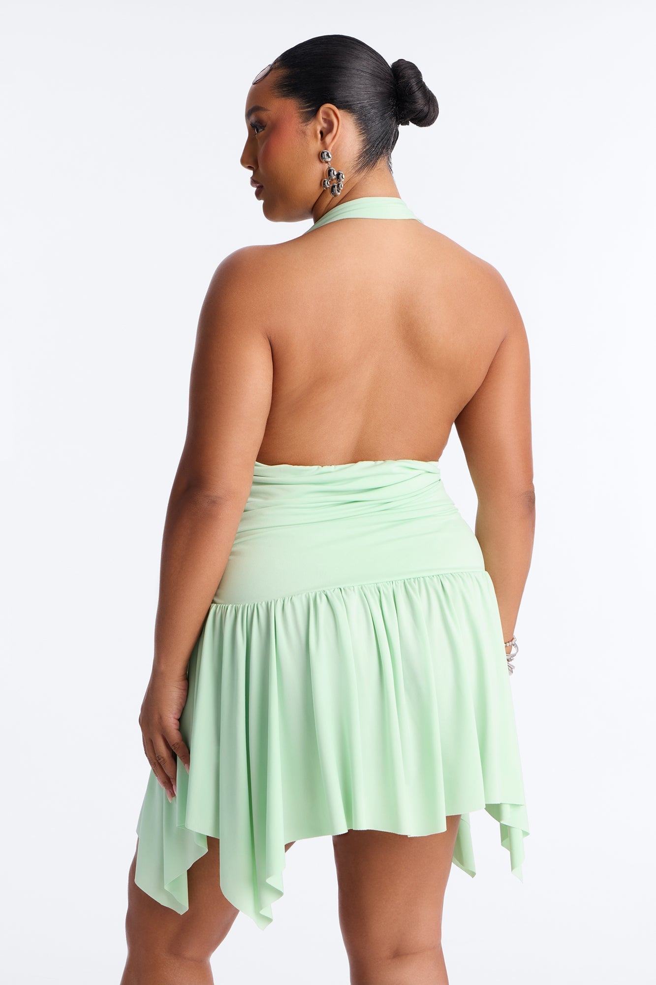 Elena Halter Ruched Mini Dress - Sage NEWFASHIONEDGE