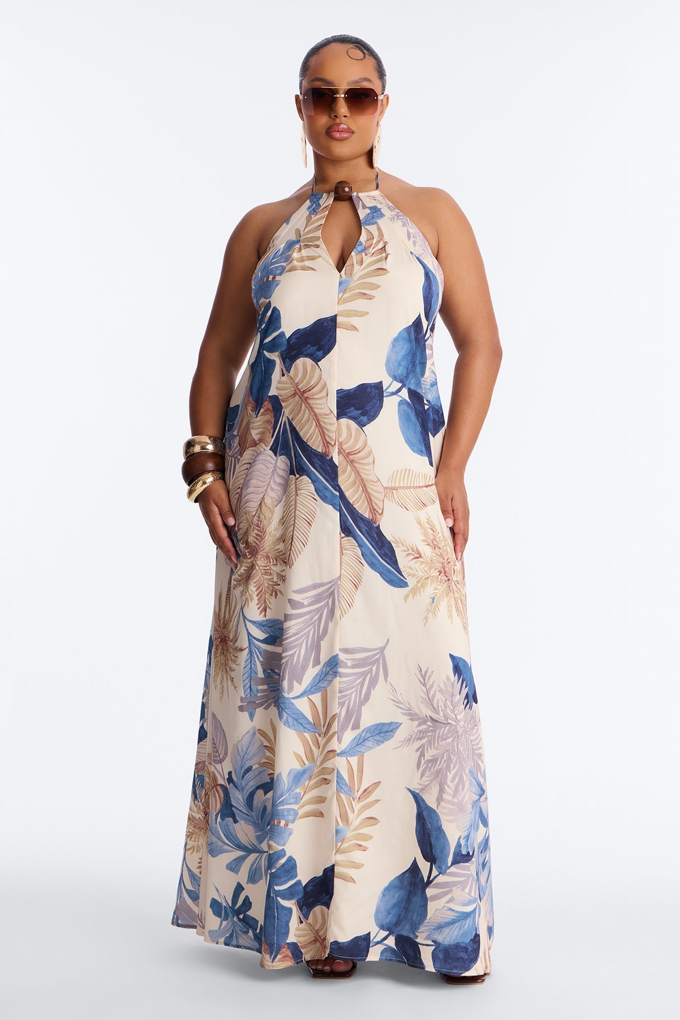 Maui Tropical Keyhole Maxi Dress - Blue/combo NEWFASHIONEDGE