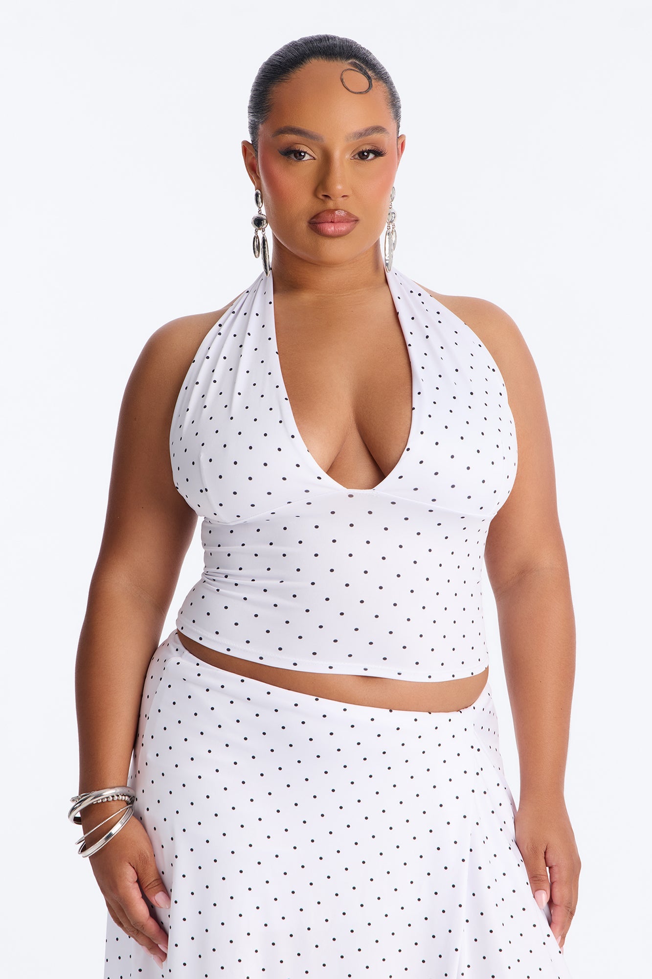 Dolly Halter Polka Dot Skirt Set - White/Black Fashion Nova