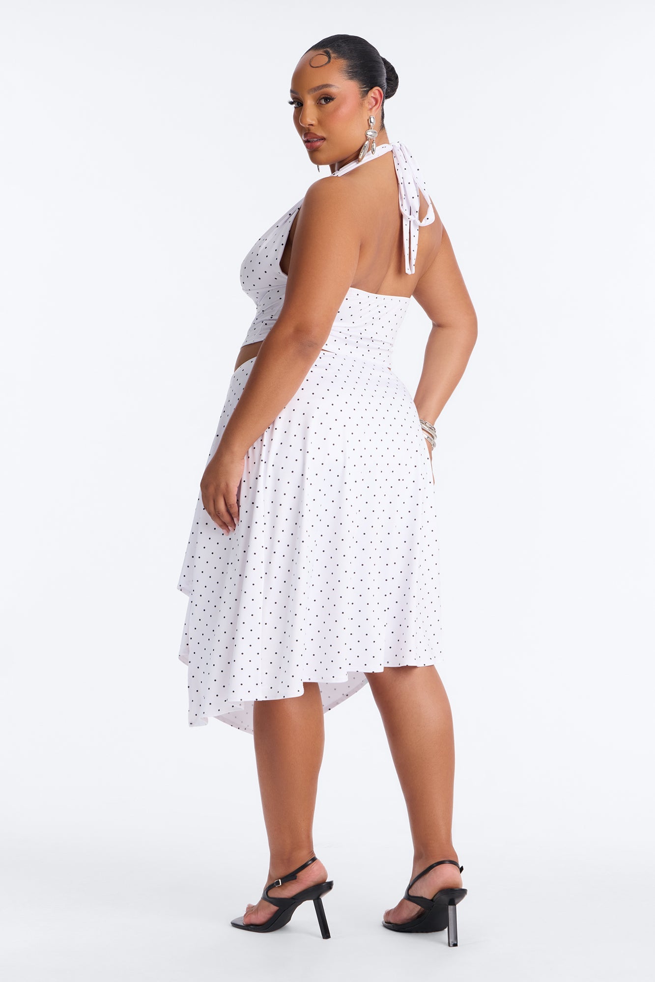 Dolly Halter Polka Dot Skirt Set - White/Black Fashion Nova