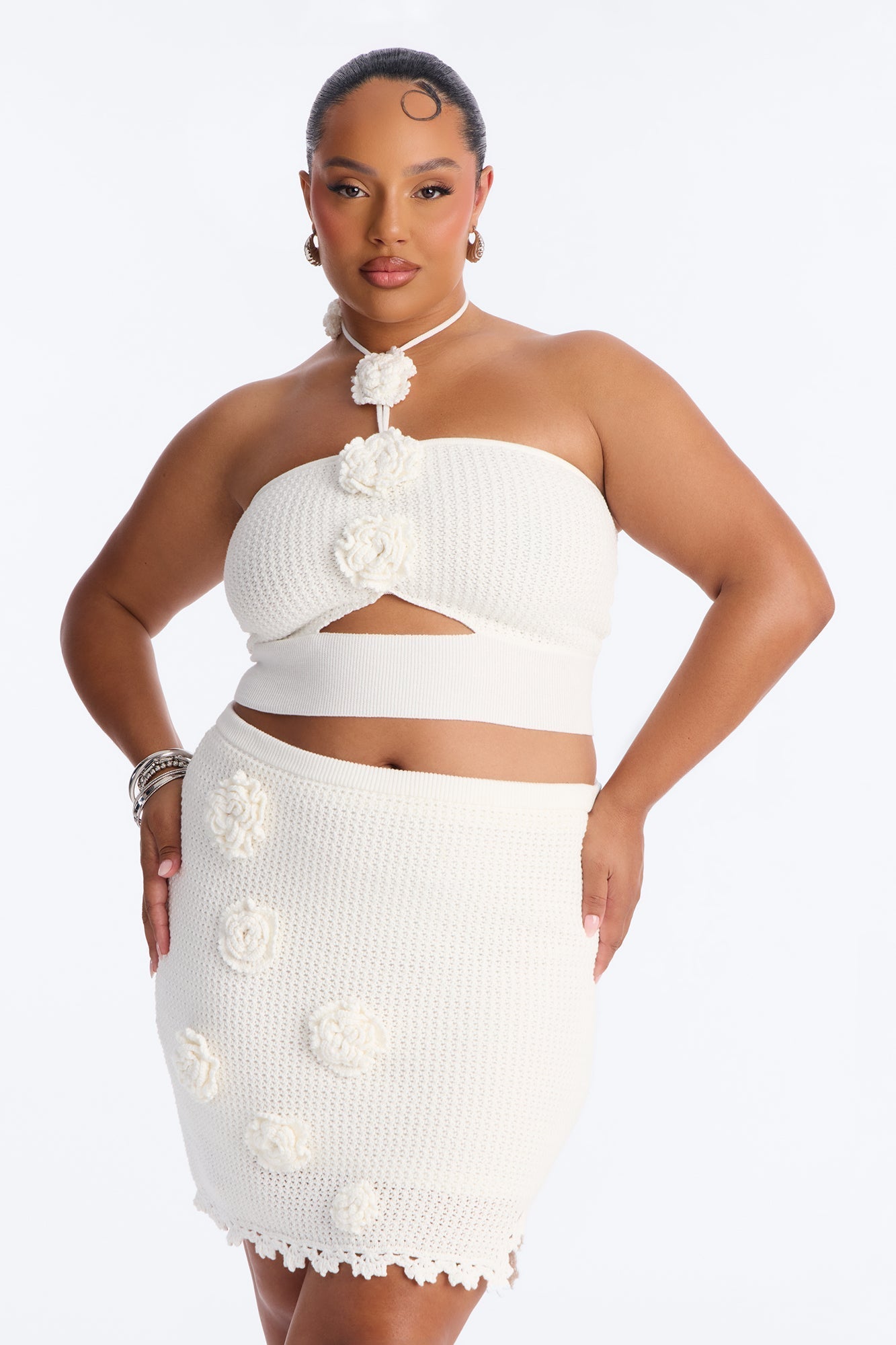 Poppy Crochet Mini Skirt Set - White NEWFASHIONEDGE