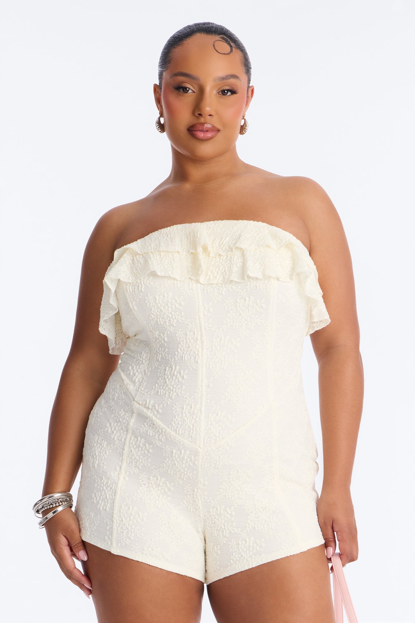 Leia Textured Lace Micro Romper - Ivory NEWFASHIONEDGE