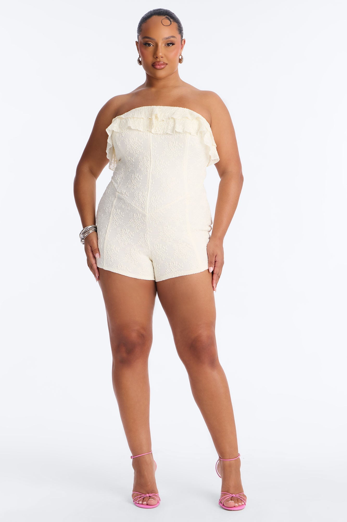 Leia Textured Lace Micro Romper - Ivory NEWFASHIONEDGE
