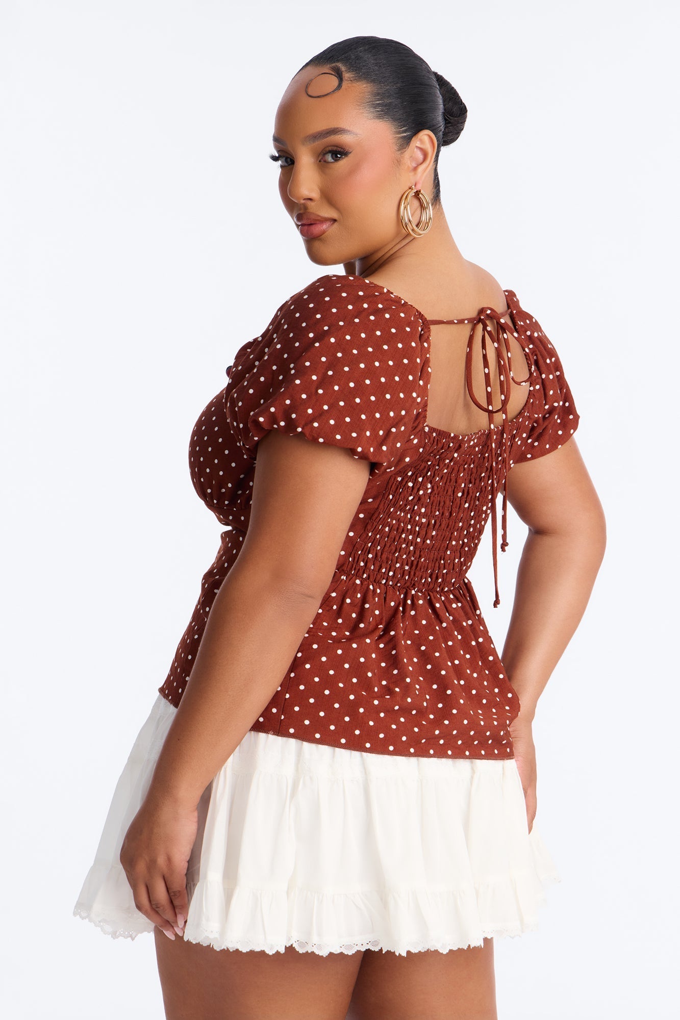 Clancy Polka Dot Babydoll Top - Brown Combo