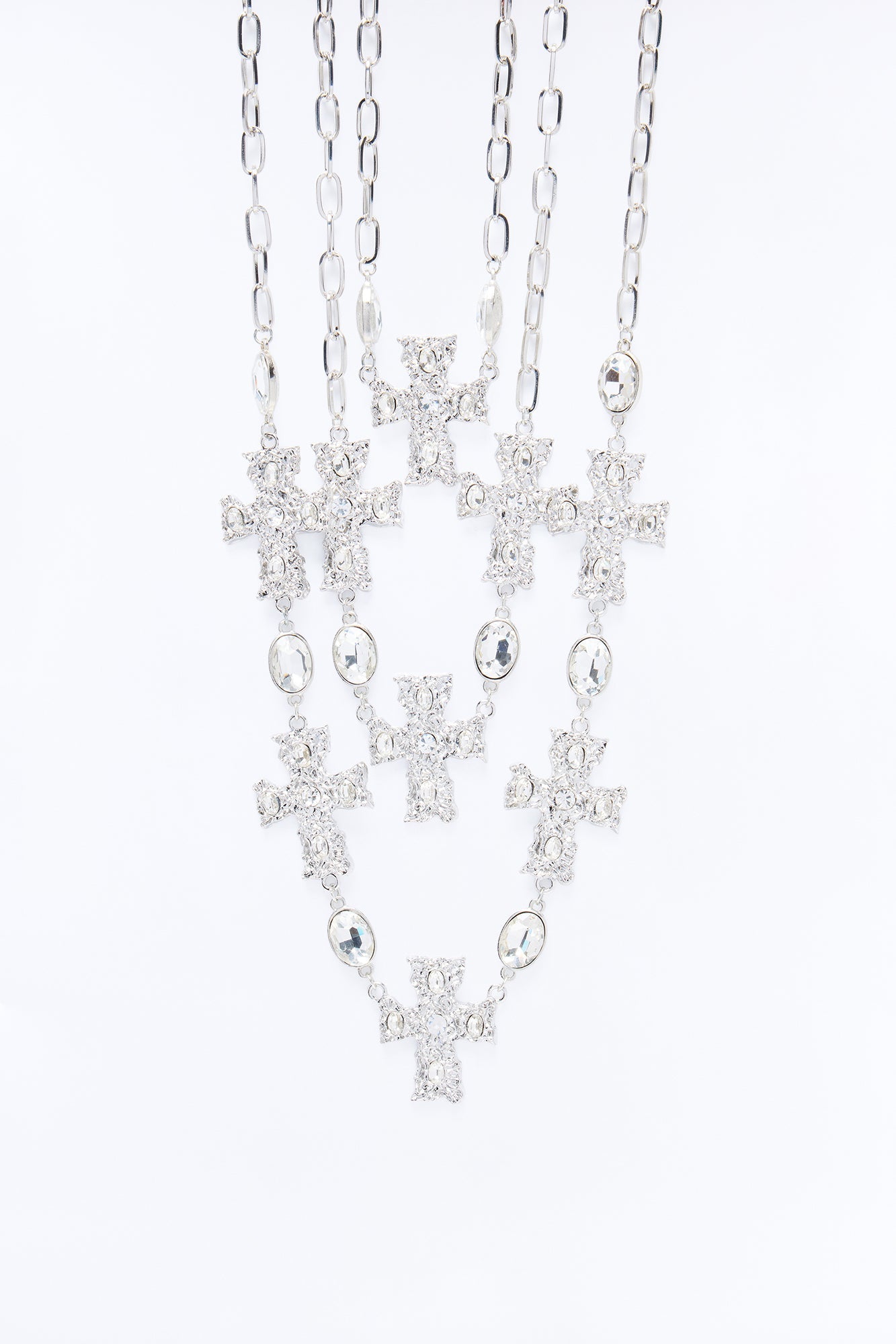 Covered In Crosses Layered Necklace - Silver NEWFASHIONEDGE