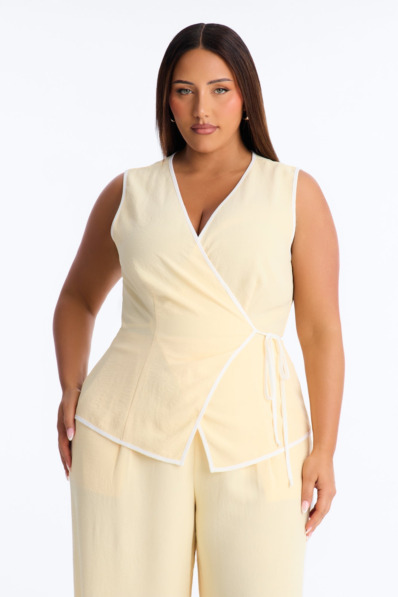 Natalia Sleeveless Pant Set - Yellow NEWFASHIONEDGE