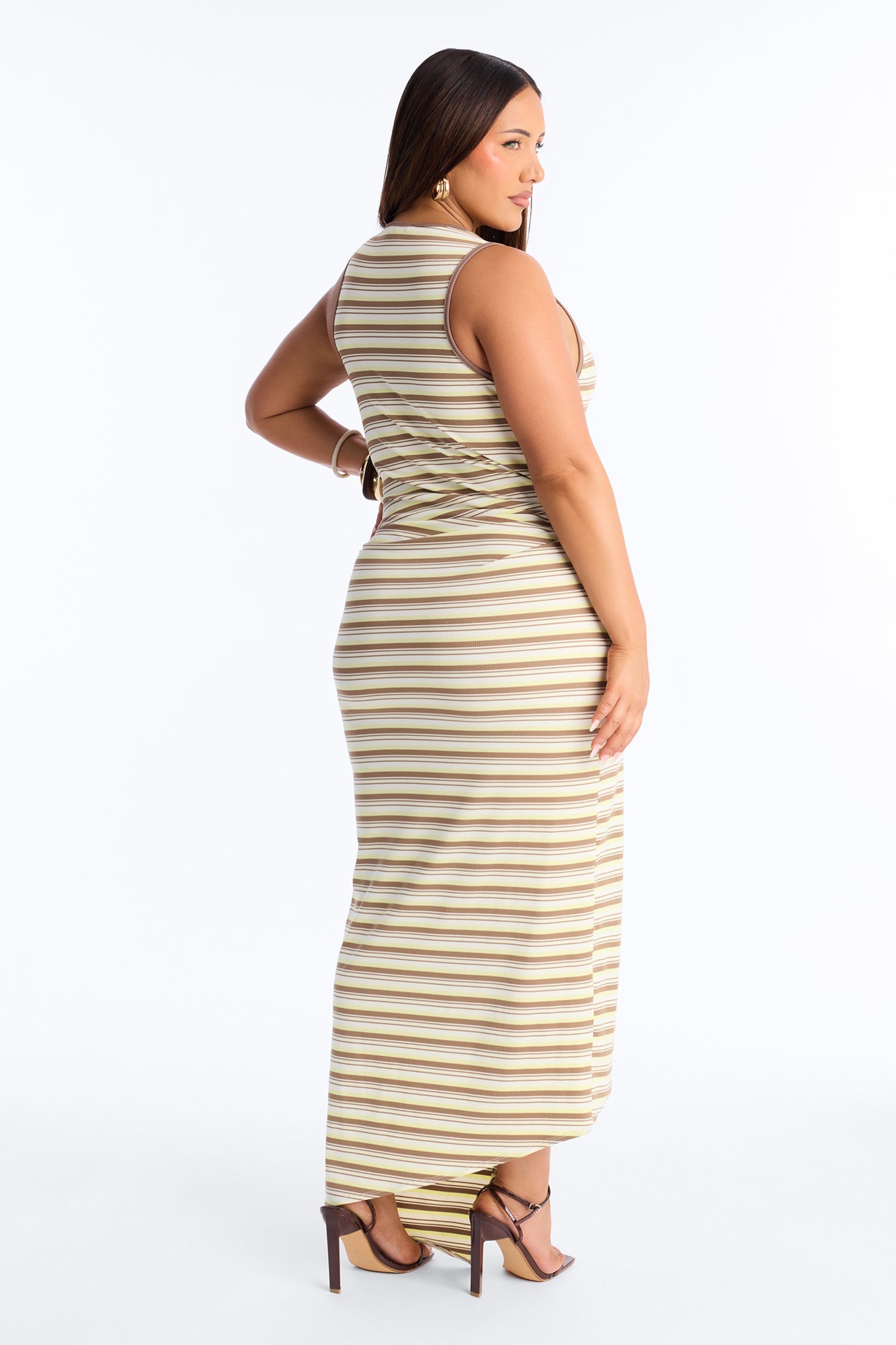 Rayna Striped Ribbed Maxi Dress - Brown/combo