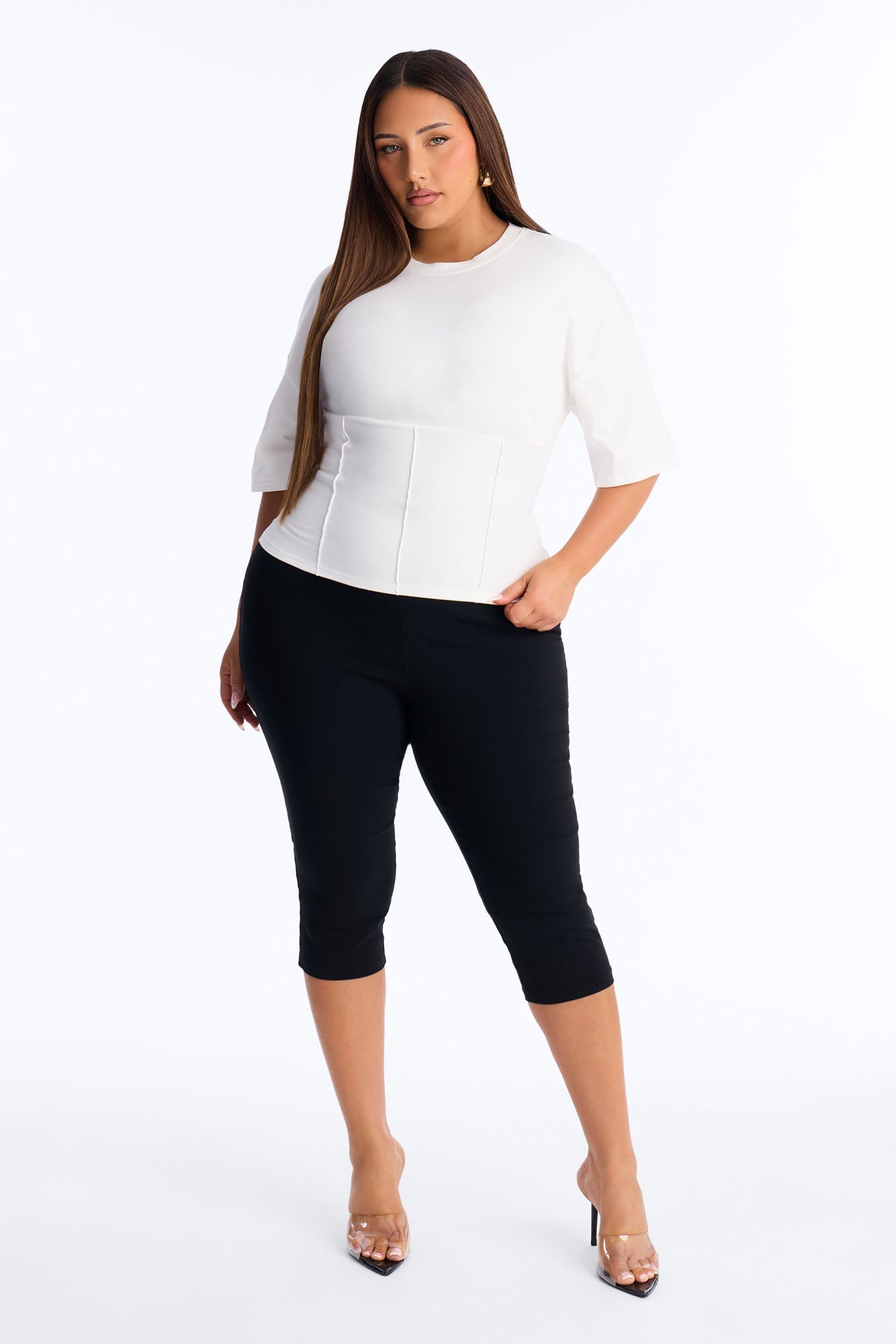 Kaylee Cinched Waist Short Sleeve T-Shirt - White NEWFASHIONEDGE