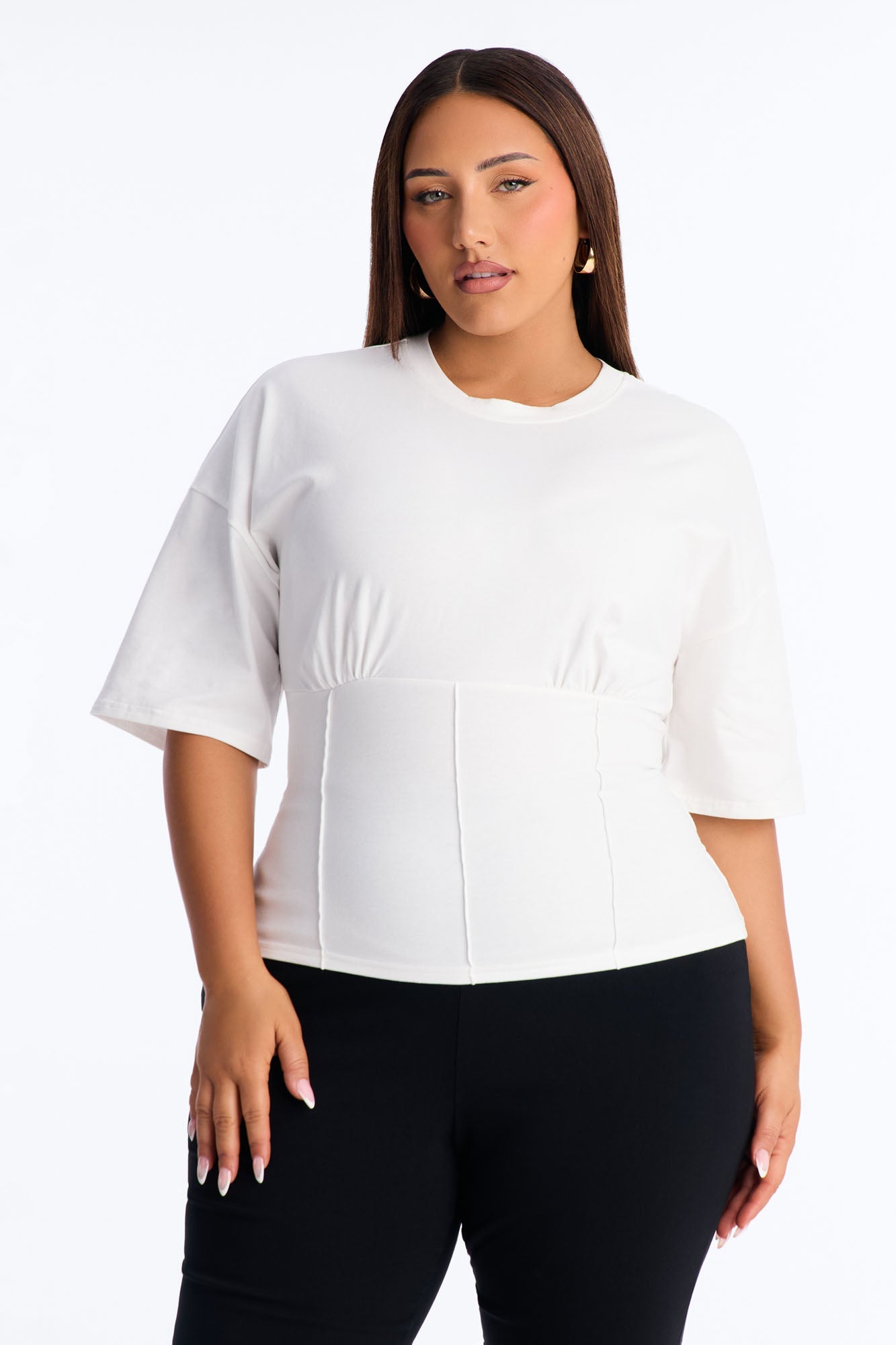 Kaylee Cinched Waist Short Sleeve T-Shirt - White