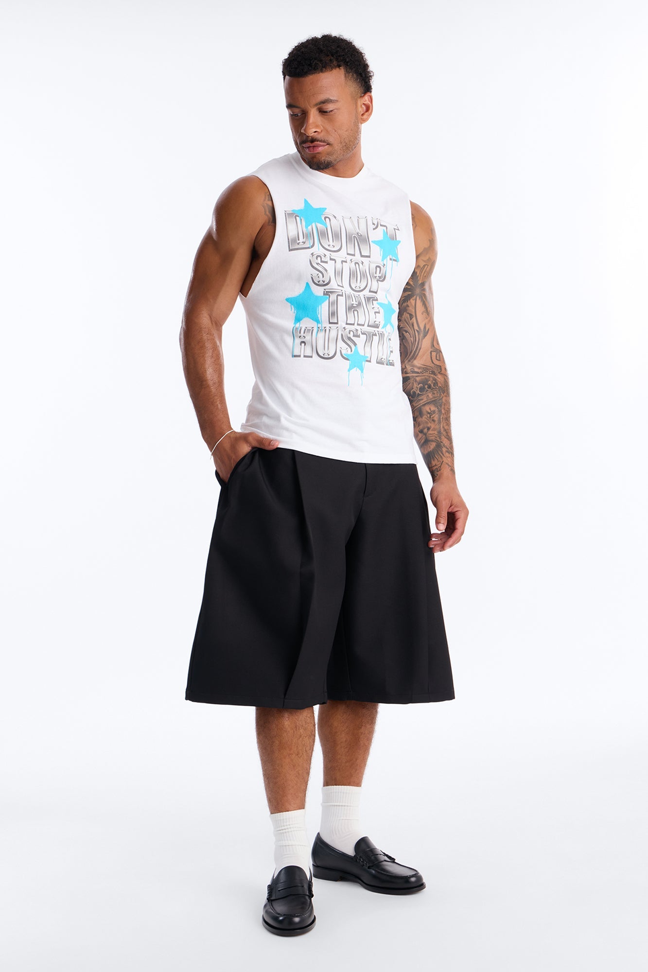 Don't Stop The Hustle Muscle Tee - White