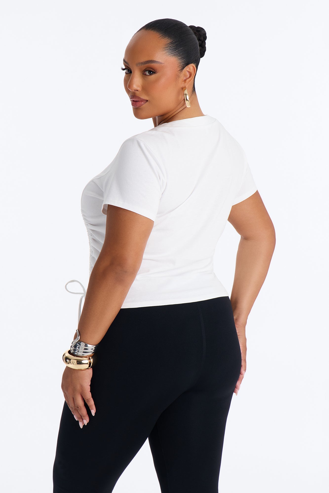 Unzip Me Ruched Short Sleeve Top - White