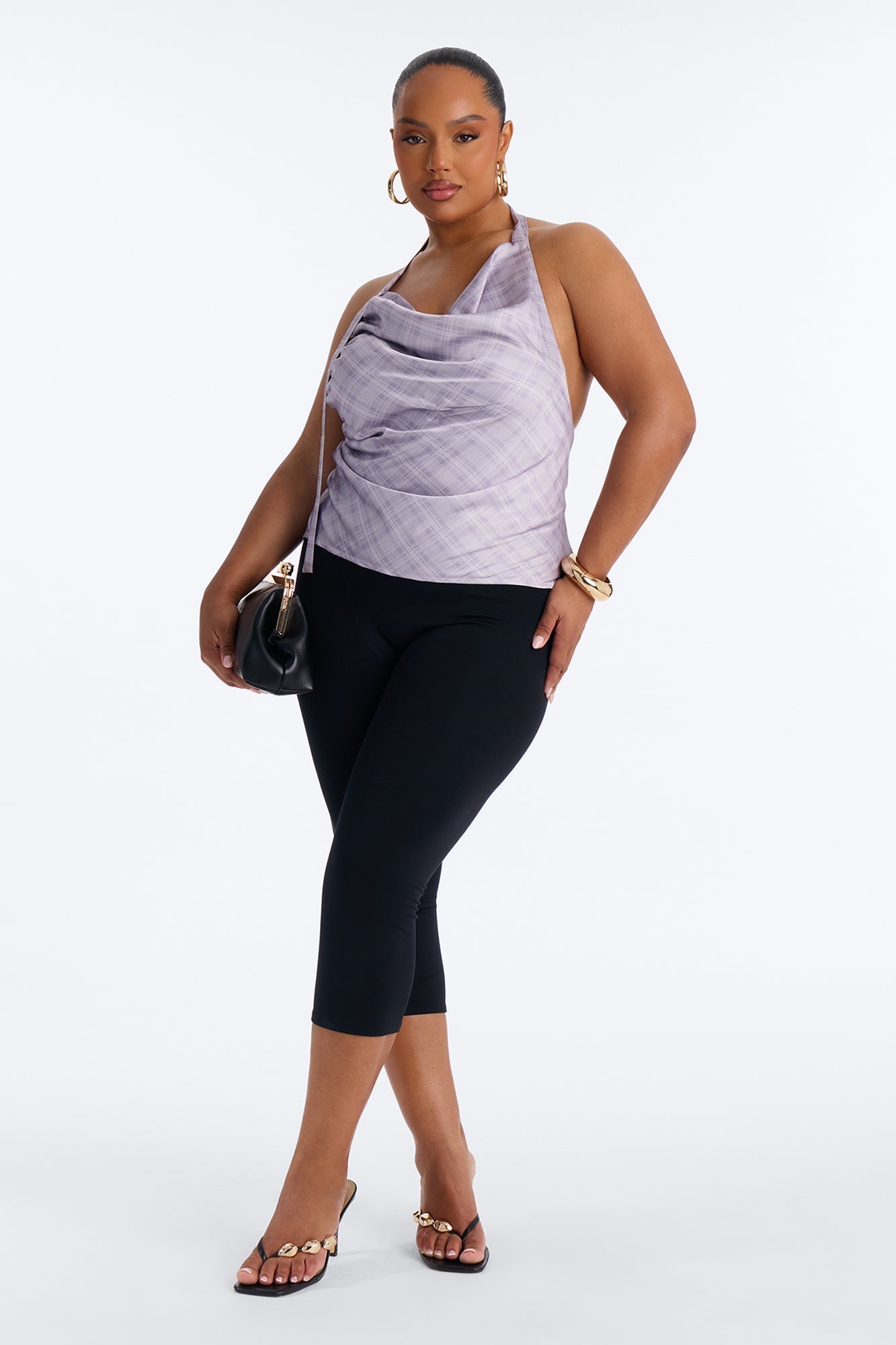 Cityscape Muse Plaid Satin Halter Top - Lilac