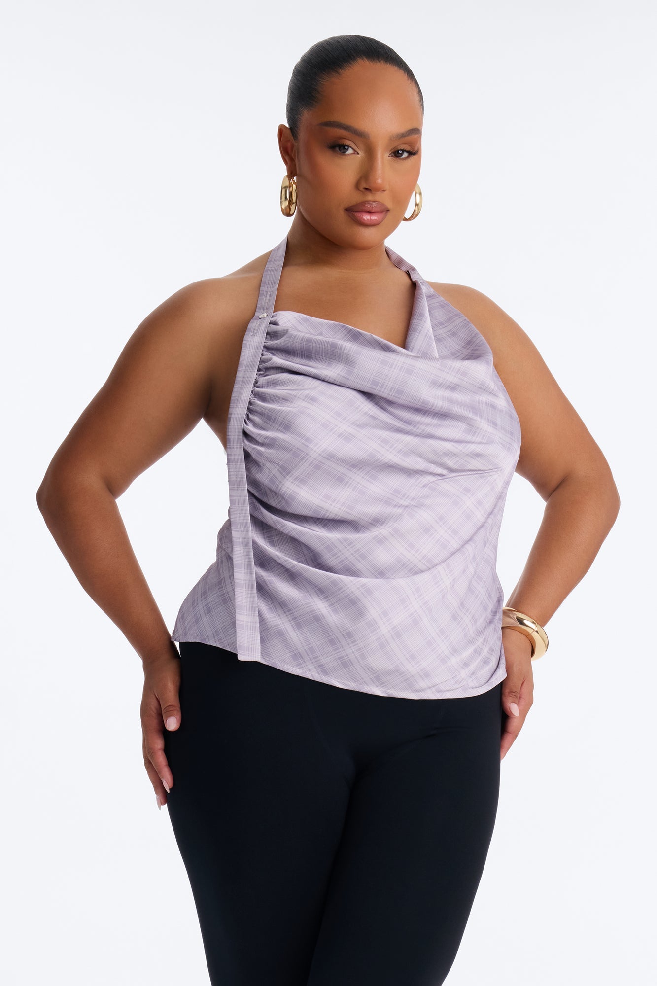 Cityscape Muse Plaid Satin Halter Top - Lilac