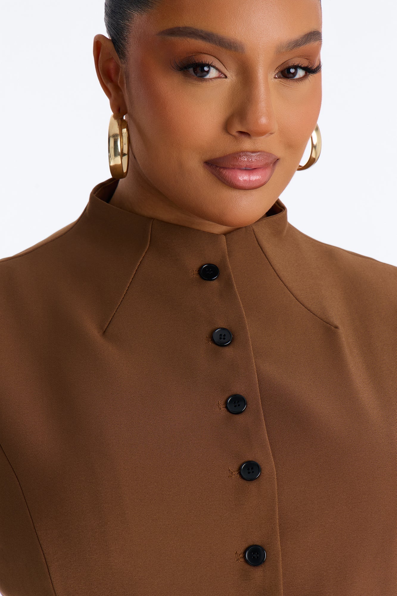 Lana Mock Neck Twill Top - Mocha NEWFASHIONEDGE