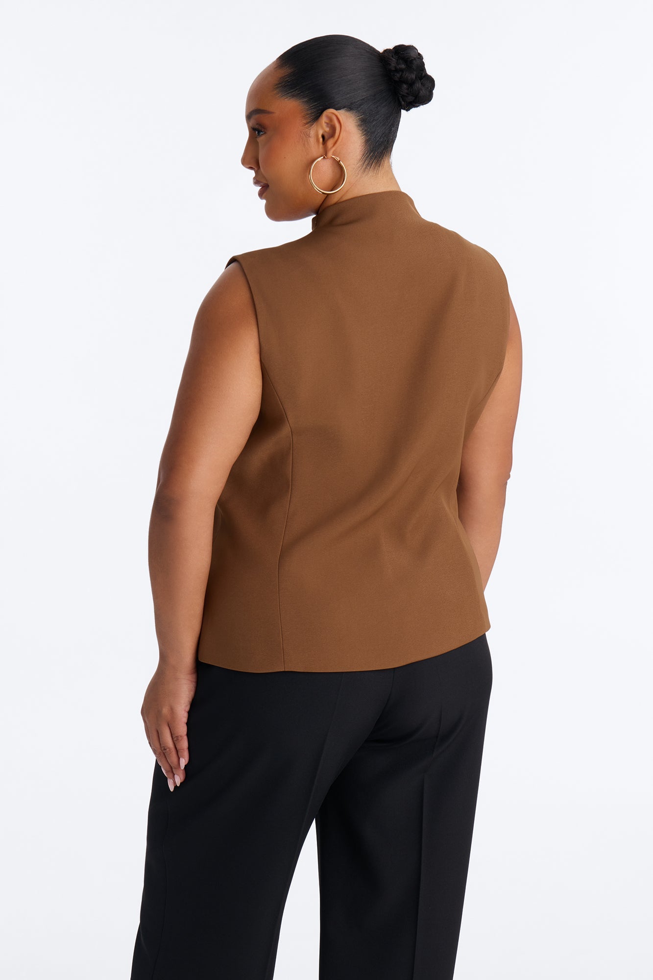 Lana Mock Neck Twill Top - Mocha NEWFASHIONEDGE