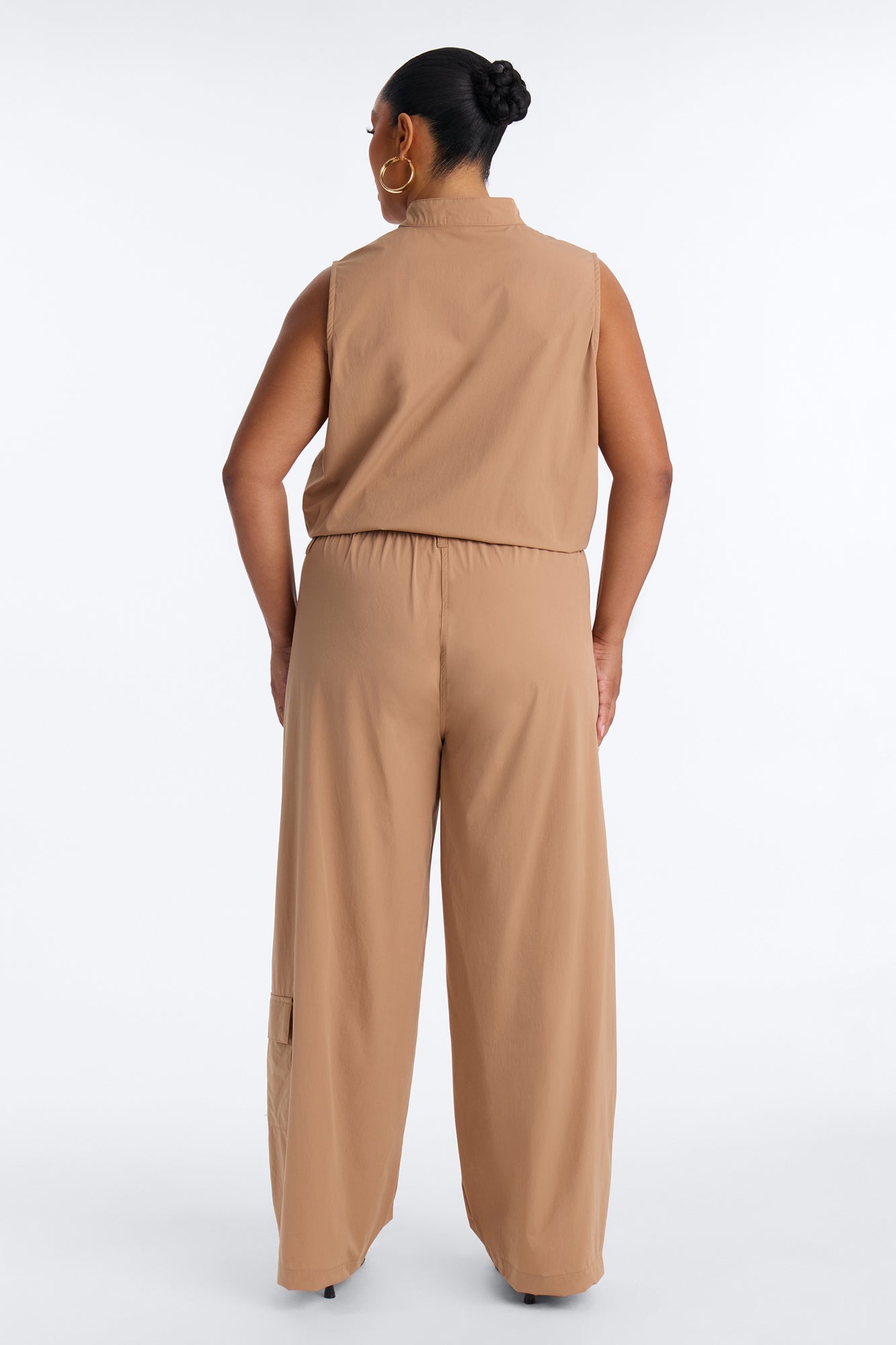 Nessa Nylon Cargo Sleeveless Vest Pant Set - Tan