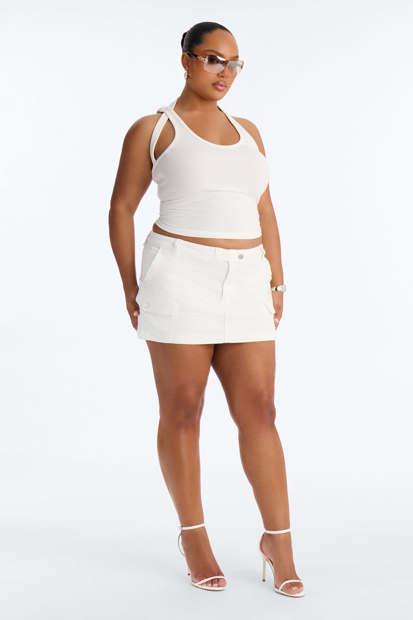 City Streets Ribbed Layered Off Shoulder Halter Top - White