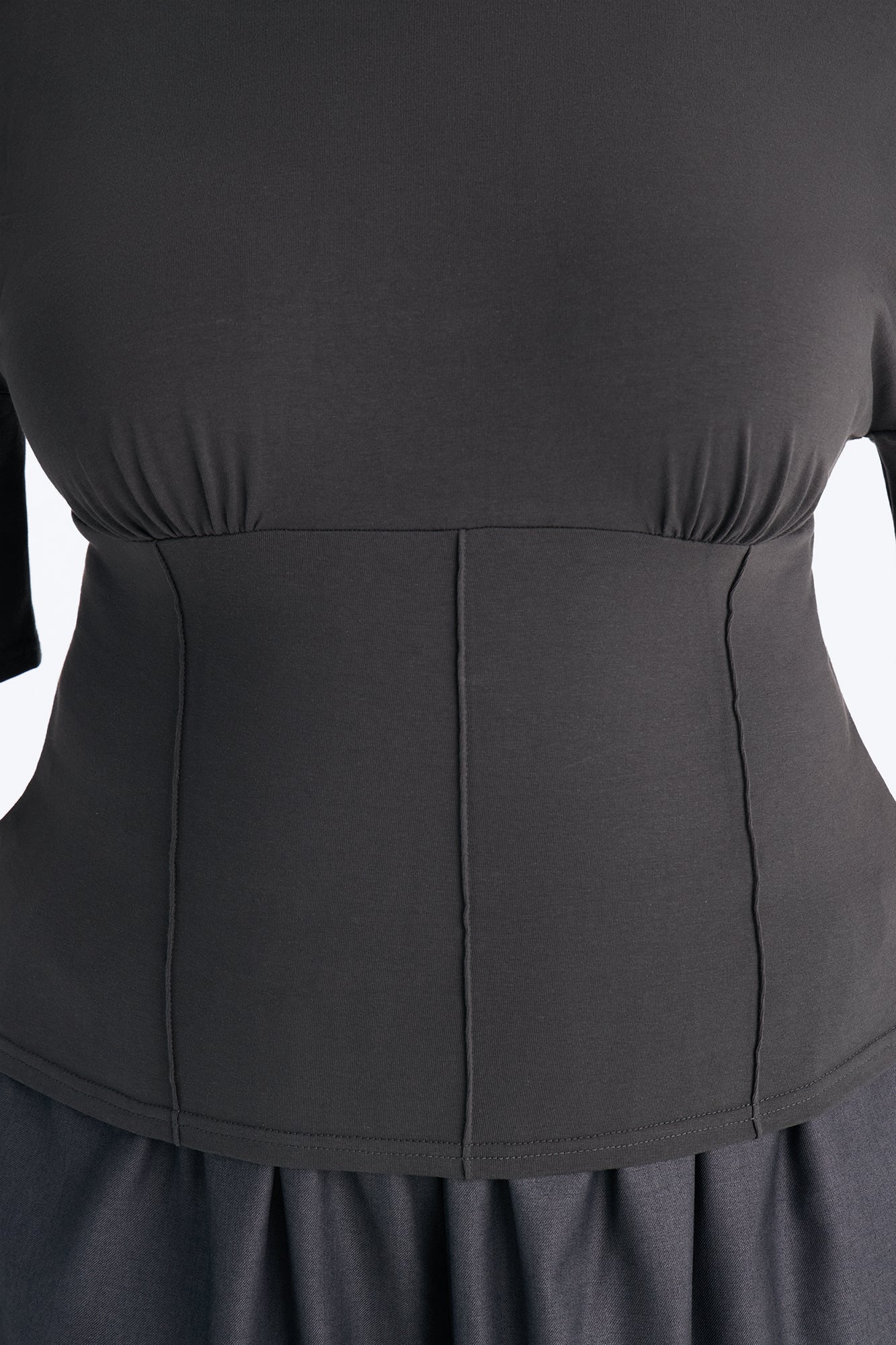 Kaylee Cinched Waist Short Sleeve T-Shirt - Charcoal NEWFASHIONEDGE