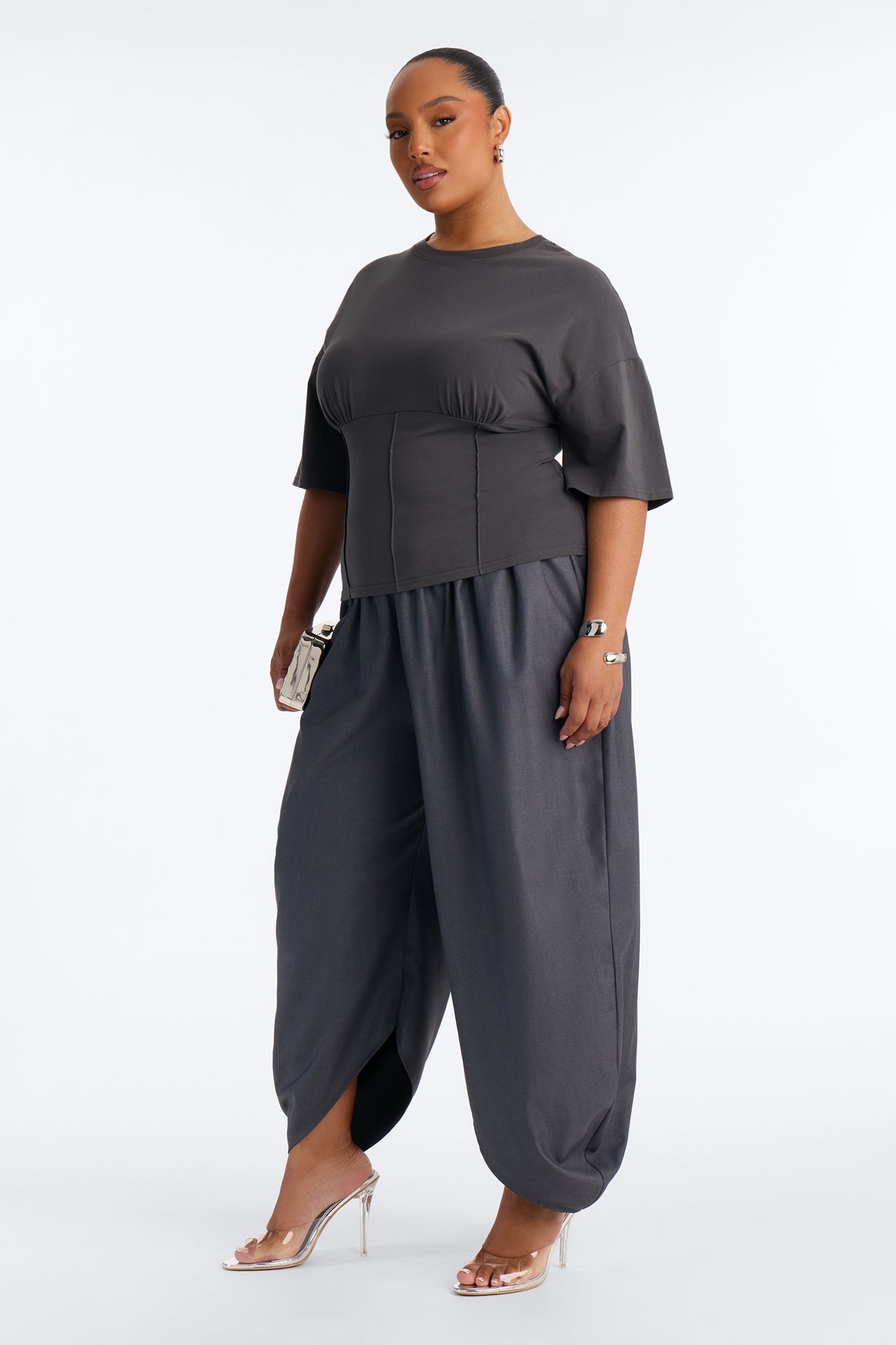 Bianca Barrel Leg Low Rise Pant - Charcoal NEWFASHIONEDGE