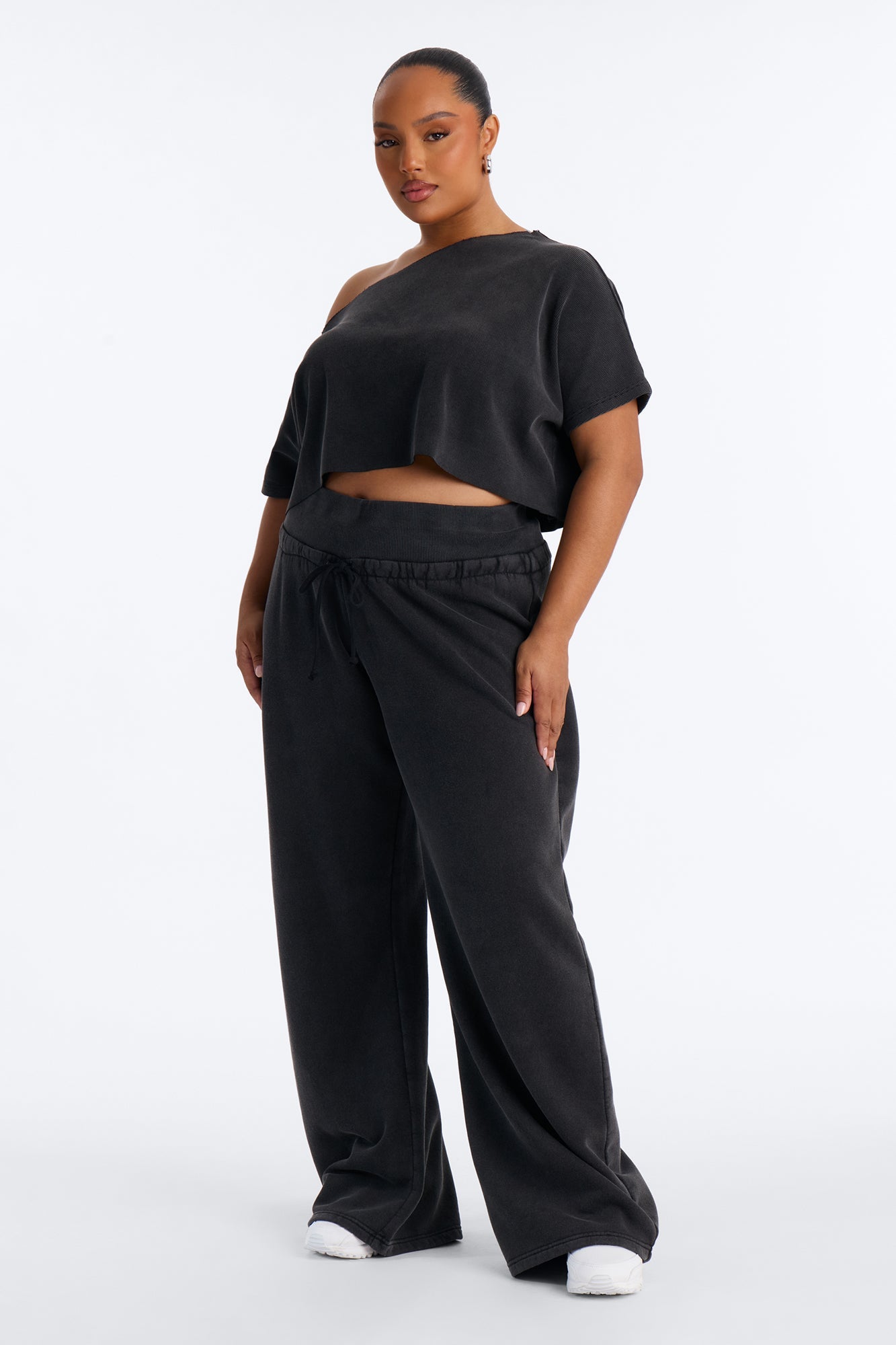 Mila Off Shoulder Top And Sweatpant Set - Charcoal