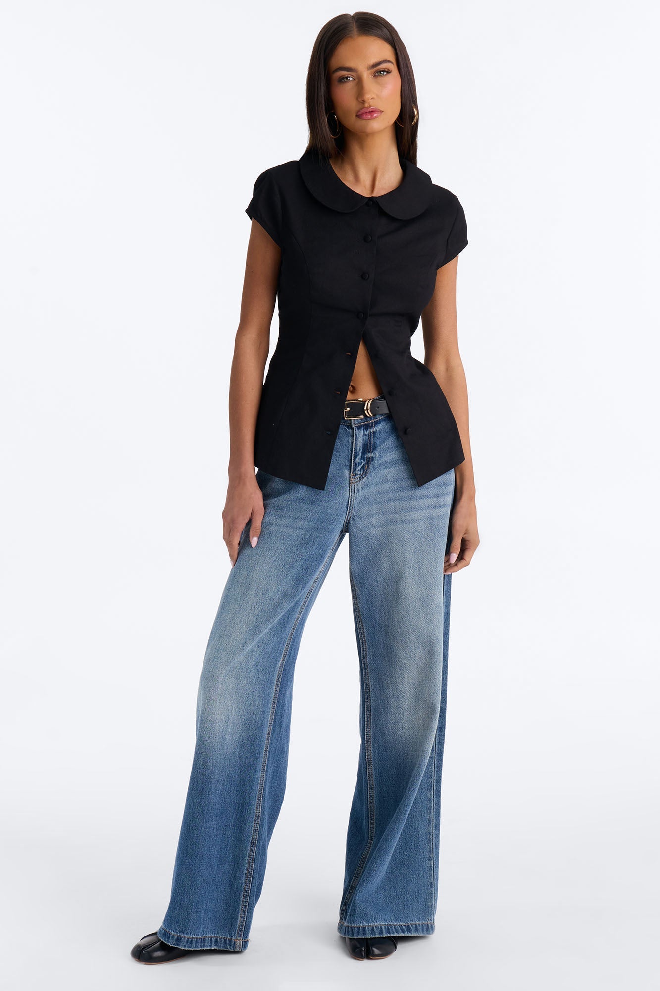 Little Cute Moment Tie Back Linen Shirt - Black