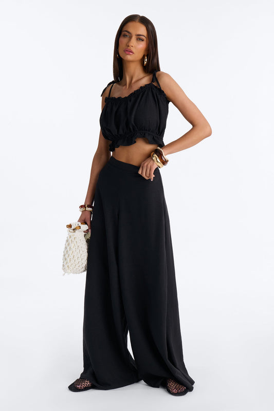 Kenya Wide Leg Pant Set - Black