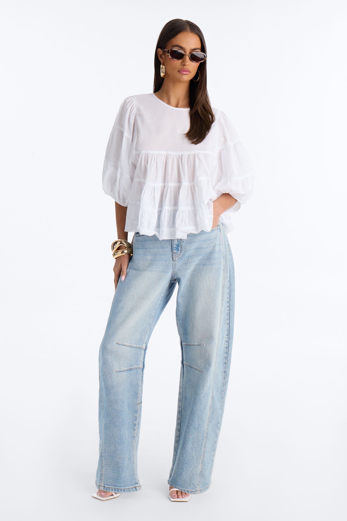 Laura BabyDoll Tiered Top - White