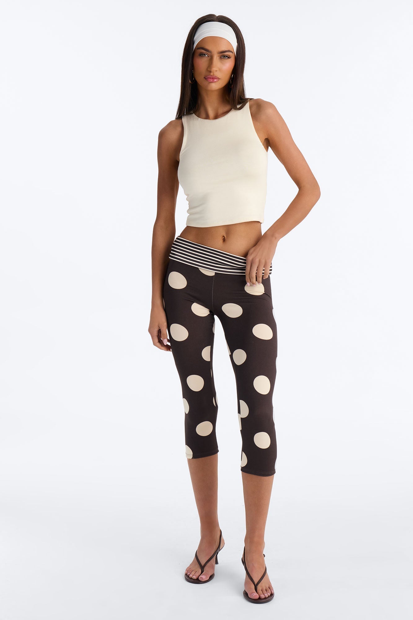 Tammy Mid Rise Polka Dot Capri Legging - Brown/combo NEWFASHIONEDGE