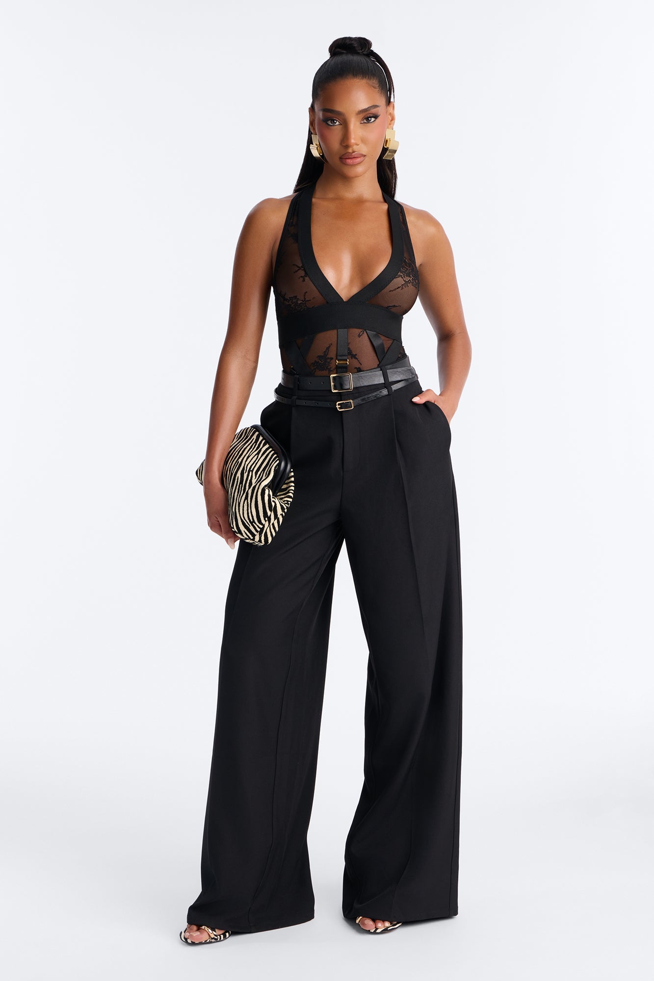 Geraldine Belted Wide Leg Trousers 33″ - Black