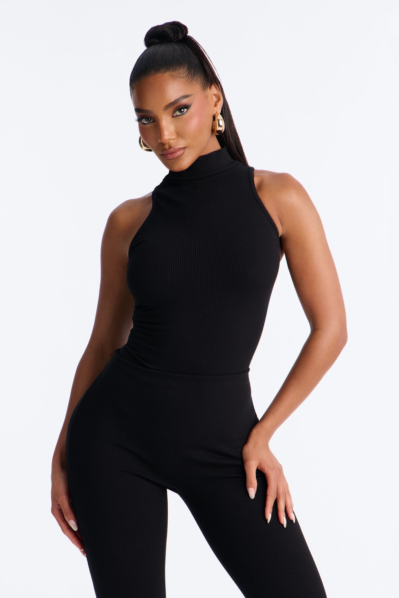 Maribel Sleeveless Snatched Capri Jumpsuit - Black