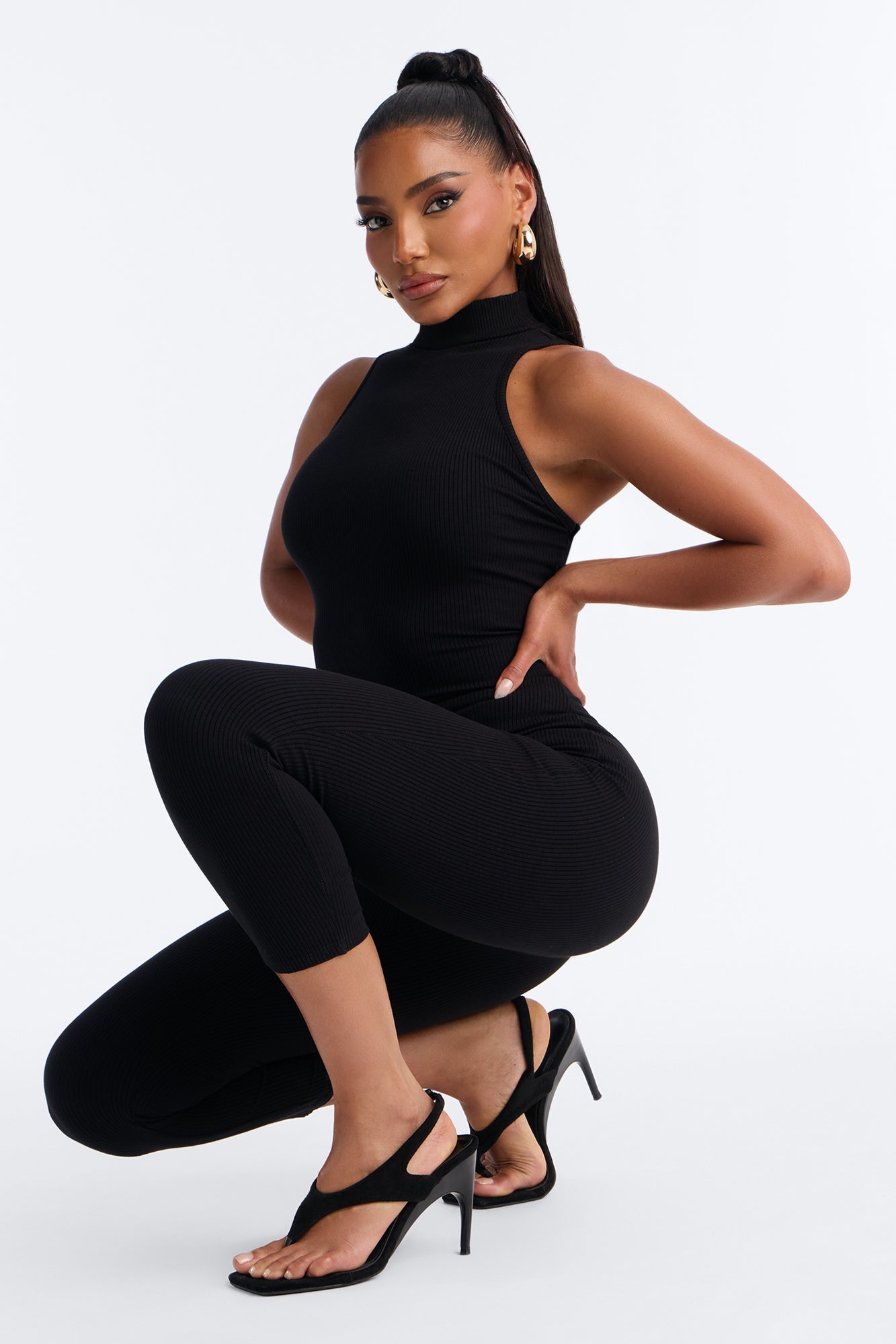 Maribel Sleeveless Snatched Capri Jumpsuit - Black