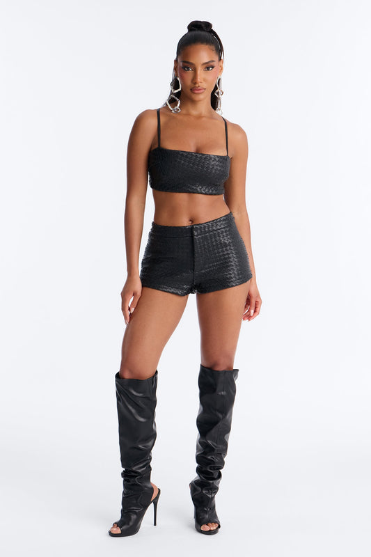 Vivian Woven Faux Leather Micro Short - Black