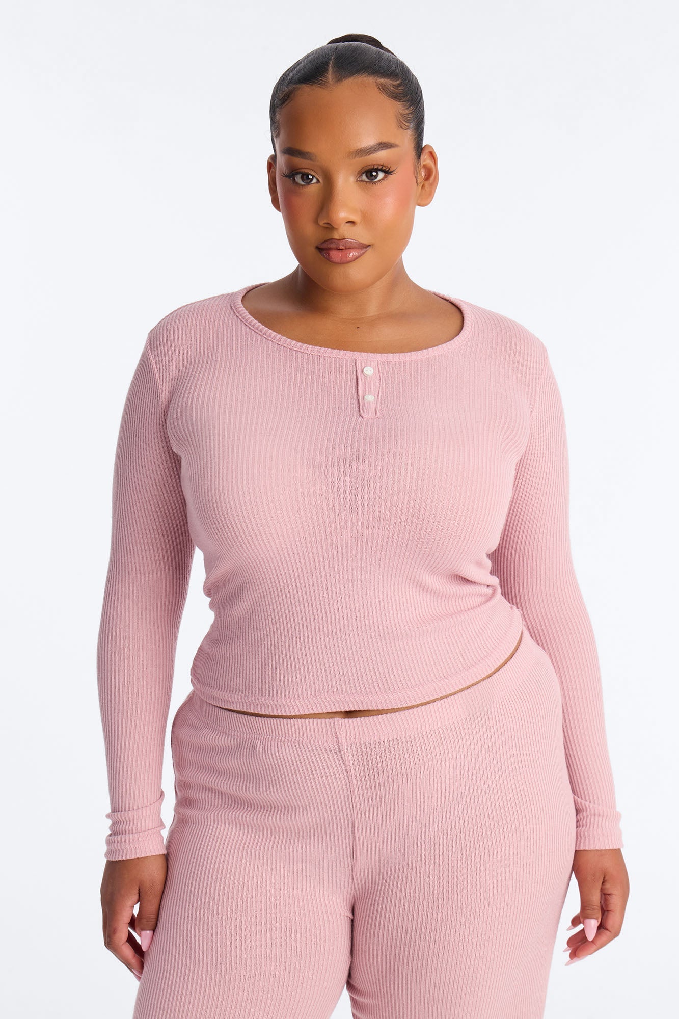 Slumber Haven Ribbed Long Sleeve PJ Pant Set - Mauve Fashion Nova